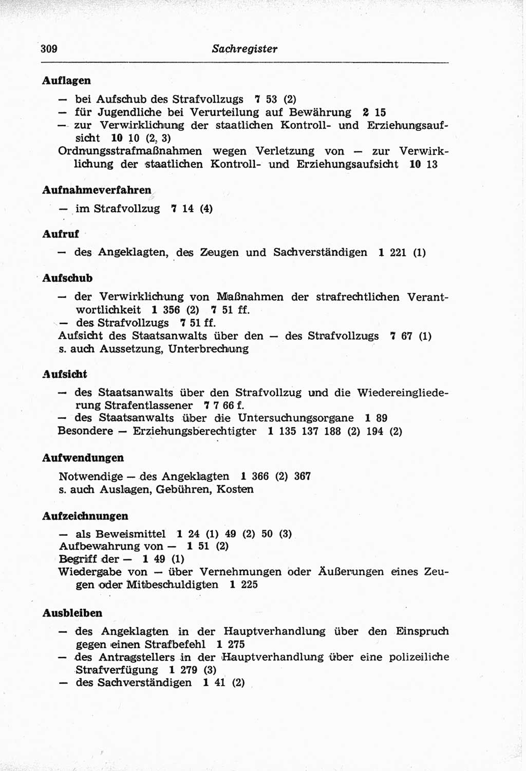 Strafprozeßordnung (StPO) der Deutschen Demokratischen Republik (DDR) und angrenzende Gesetze und Bestimmungen 1968, Seite 309 (StPO Ges. Bstgn. DDR 1968, S. 309)