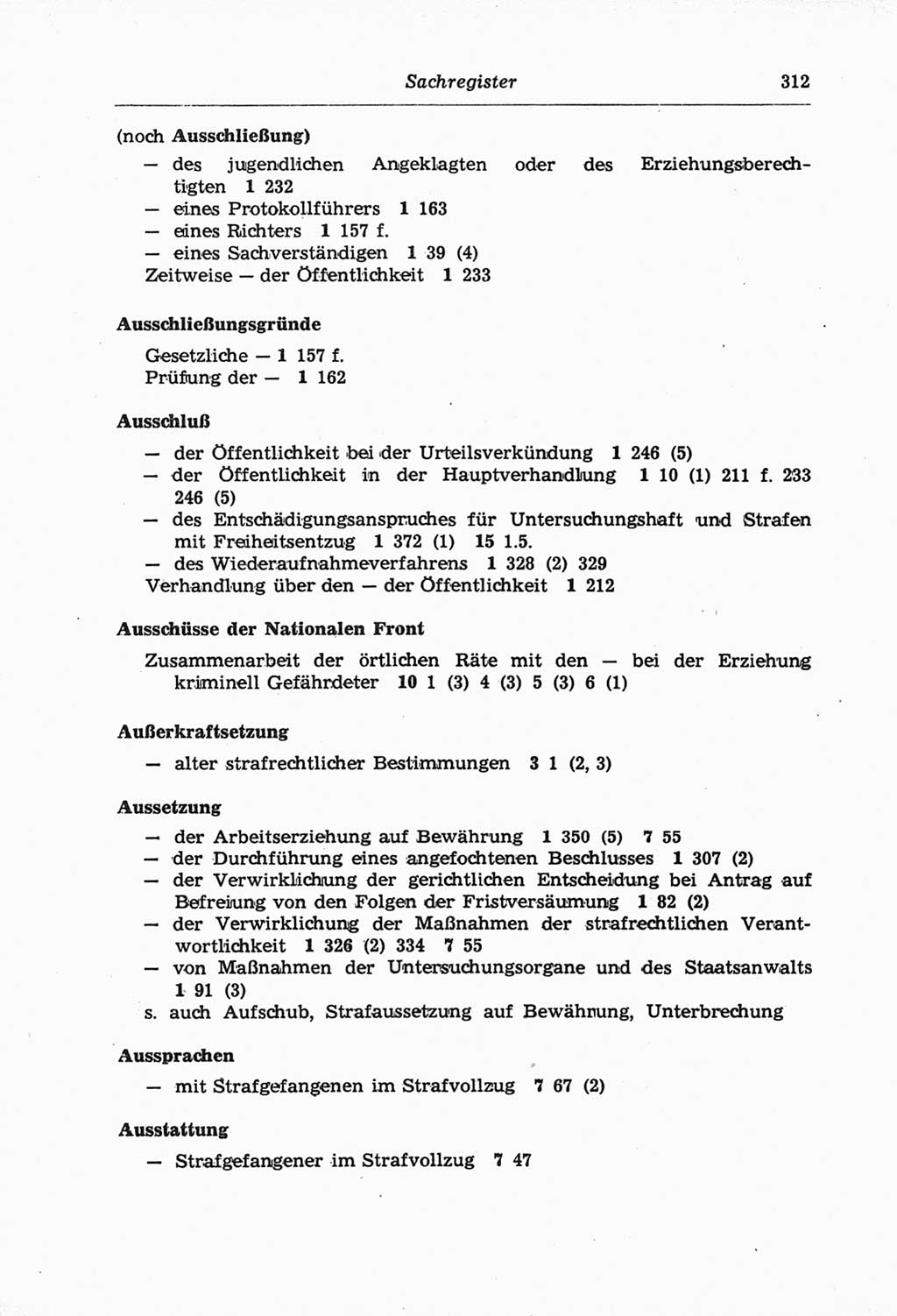 Strafprozeßordnung (StPO) der Deutschen Demokratischen Republik (DDR) und angrenzende Gesetze und Bestimmungen 1968, Seite 312 (StPO Ges. Bstgn. DDR 1968, S. 312)