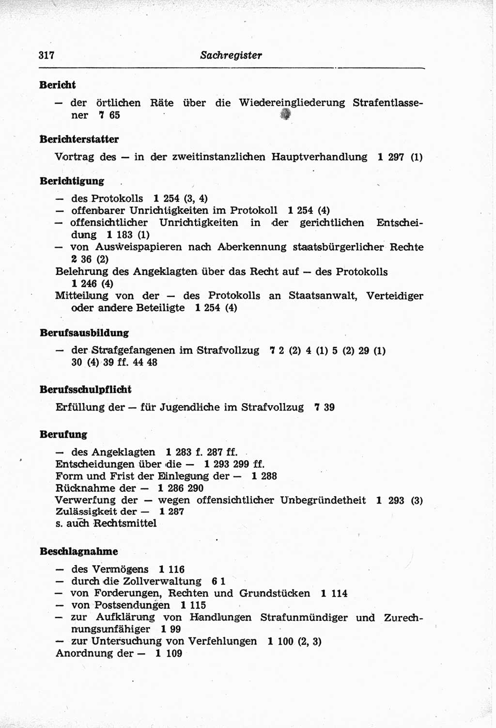 Strafprozeßordnung (StPO) der Deutschen Demokratischen Republik (DDR) und angrenzende Gesetze und Bestimmungen 1968, Seite 317 (StPO Ges. Bstgn. DDR 1968, S. 317)