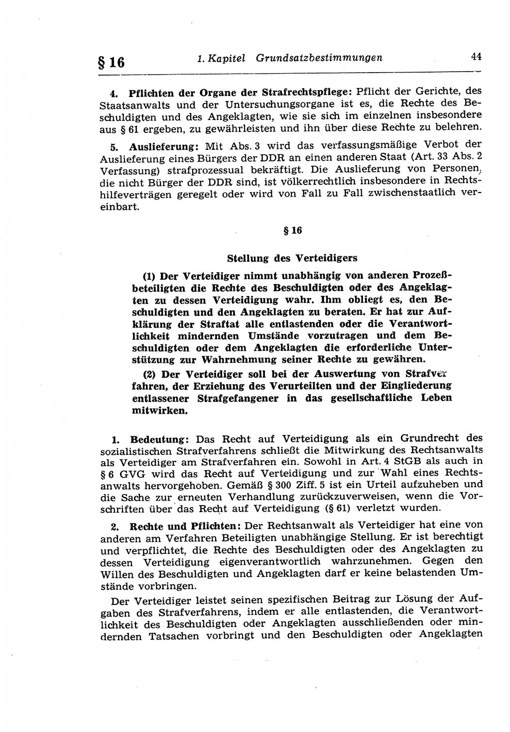 Strafprozeßrecht der DDR (Deutsche Demokratische Republik), Lehrkommentar zur Strafprozeßordnung (StPO) 1968, Seite 44 (Strafprozeßr. DDR Lehrkomm. StPO 19688, S. 44)