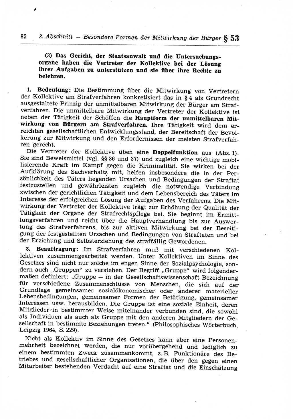 Strafprozeßrecht der DDR (Deutsche Demokratische Republik), Lehrkommentar zur Strafprozeßordnung (StPO) 1968, Seite 85 (Strafprozeßr. DDR Lehrkomm. StPO 19688, S. 85)