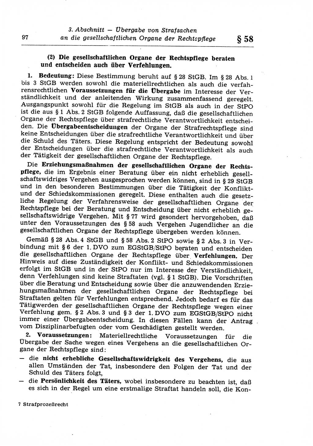 Strafprozeßrecht der DDR (Deutsche Demokratische Republik), Lehrkommentar zur Strafprozeßordnung (StPO) 1968, Seite 97 (Strafprozeßr. DDR Lehrkomm. StPO 19688, S. 97)