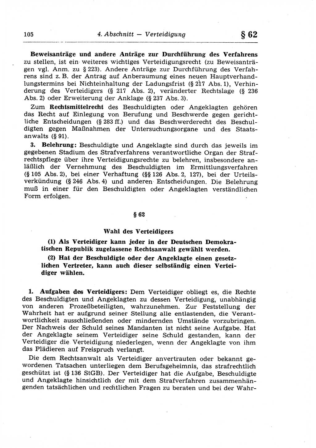 Strafprozeßrecht der DDR (Deutsche Demokratische Republik), Lehrkommentar zur Strafprozeßordnung (StPO) 1968, Seite 105 (Strafprozeßr. DDR Lehrkomm. StPO 19688, S. 105)