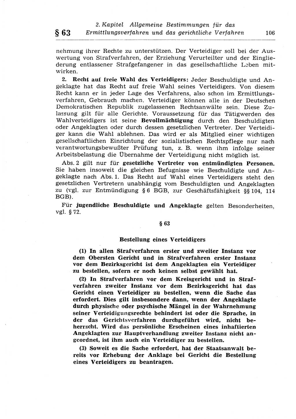 Strafprozeßrecht der DDR (Deutsche Demokratische Republik), Lehrkommentar zur Strafprozeßordnung (StPO) 1968, Seite 106 (Strafprozeßr. DDR Lehrkomm. StPO 19688, S. 106)