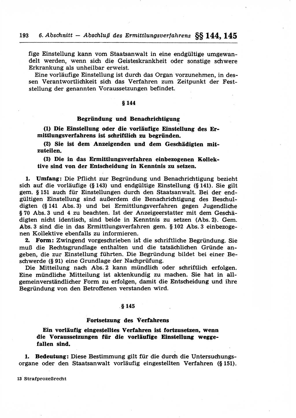 Strafprozeßrecht der DDR (Deutsche Demokratische Republik), Lehrkommentar zur Strafprozeßordnung (StPO) 1968, Seite 193 (Strafprozeßr. DDR Lehrkomm. StPO 19688, S. 193)