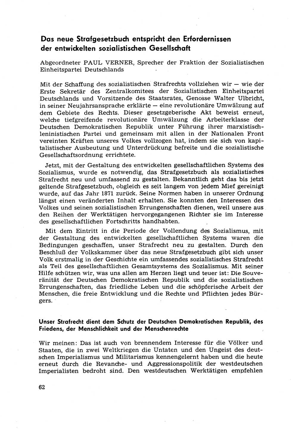 Strafrecht [Deutsche Demokratische Republik (DDR)] 1968, Seite 62 (Strafr. DDR 1968, S. 62)