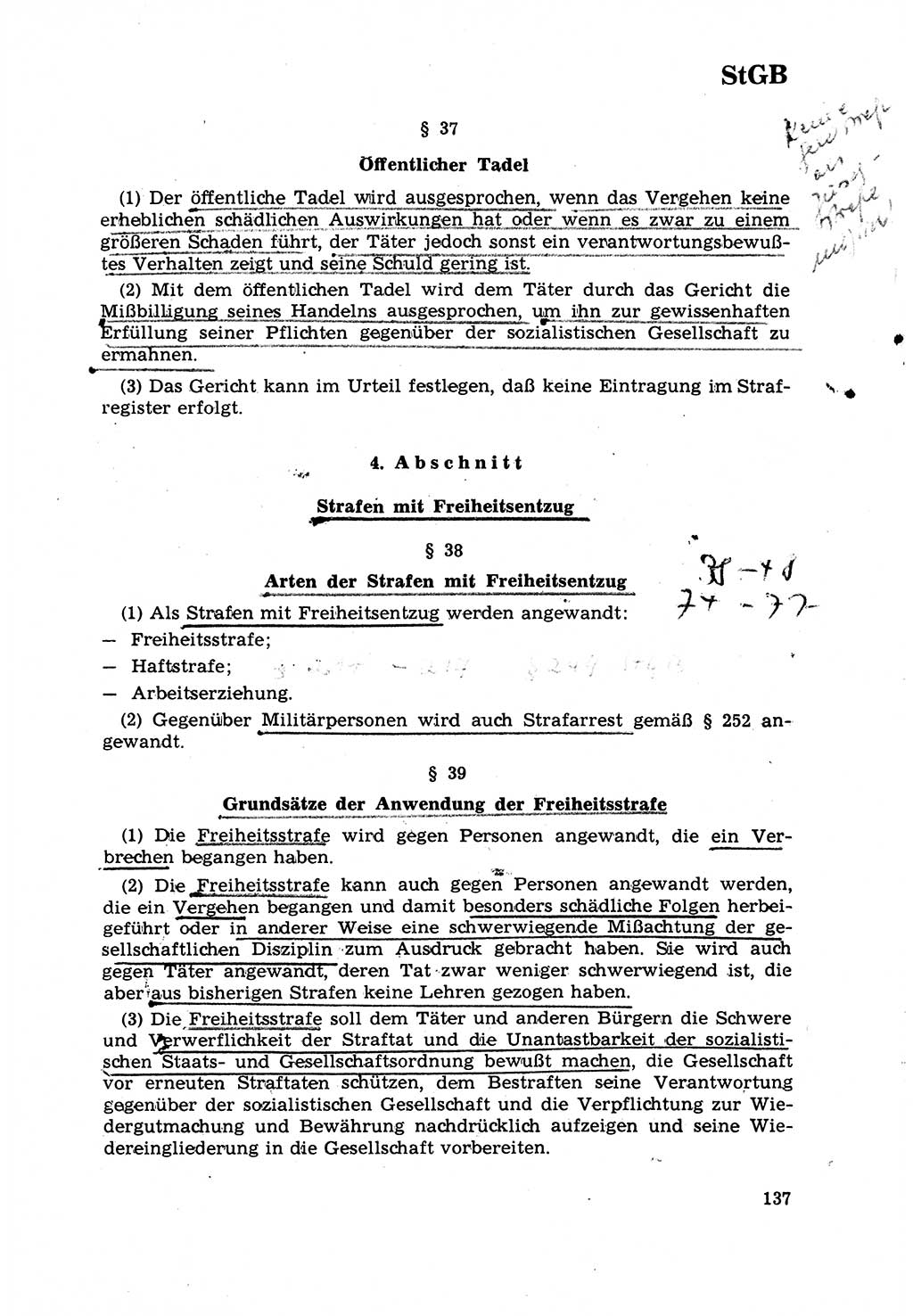 Strafrecht [Deutsche Demokratische Republik (DDR)] 1968, Seite 137 (Strafr. DDR 1968, S. 137)