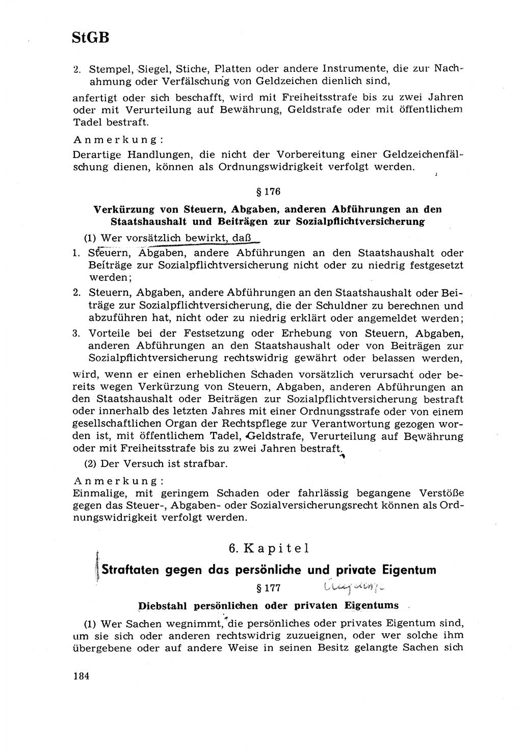 Strafrecht [Deutsche Demokratische Republik (DDR)] 1968, Seite 184 (Strafr. DDR 1968, S. 184)