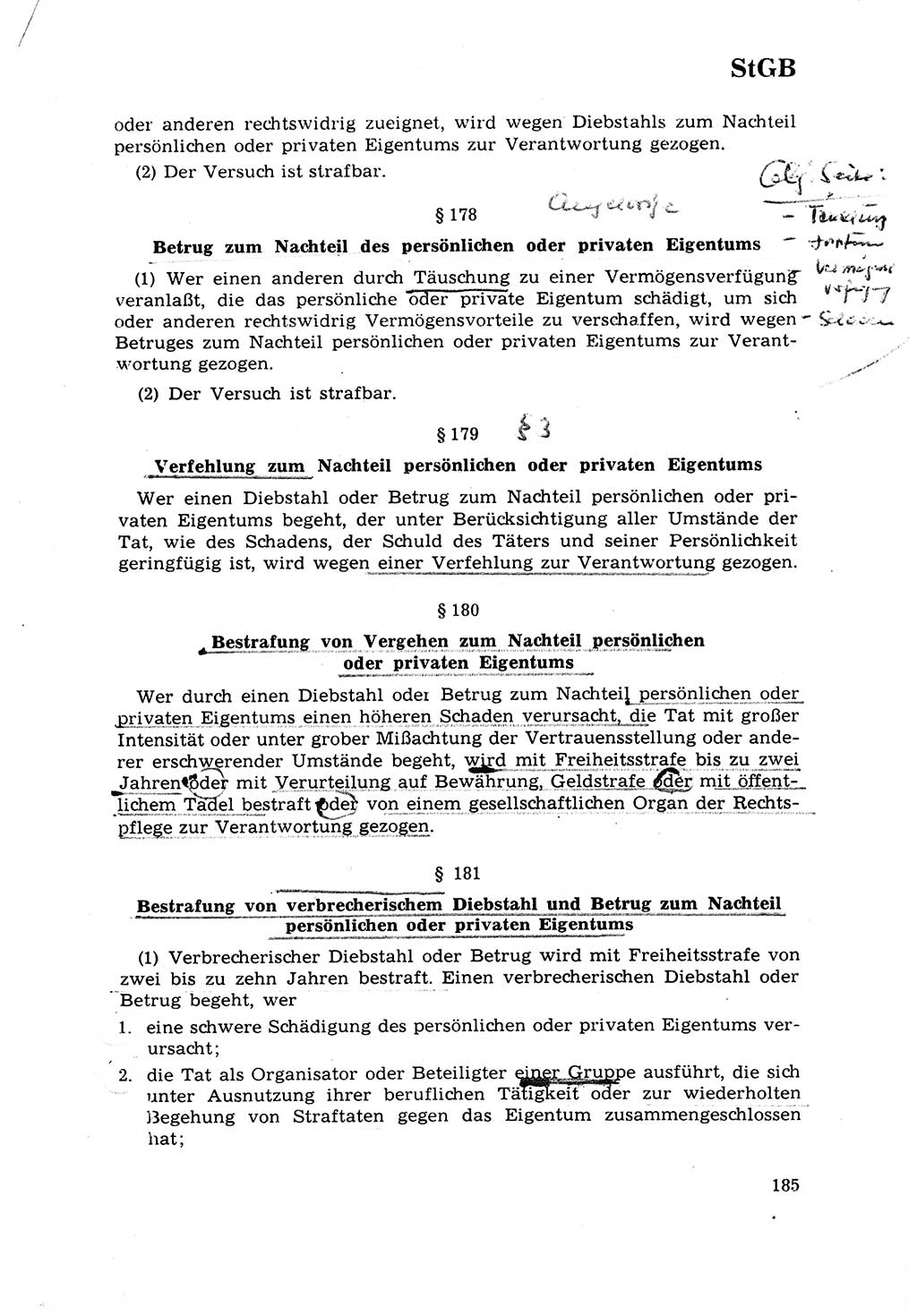Strafrecht [Deutsche Demokratische Republik (DDR)] 1968, Seite 185 (Strafr. DDR 1968, S. 185)