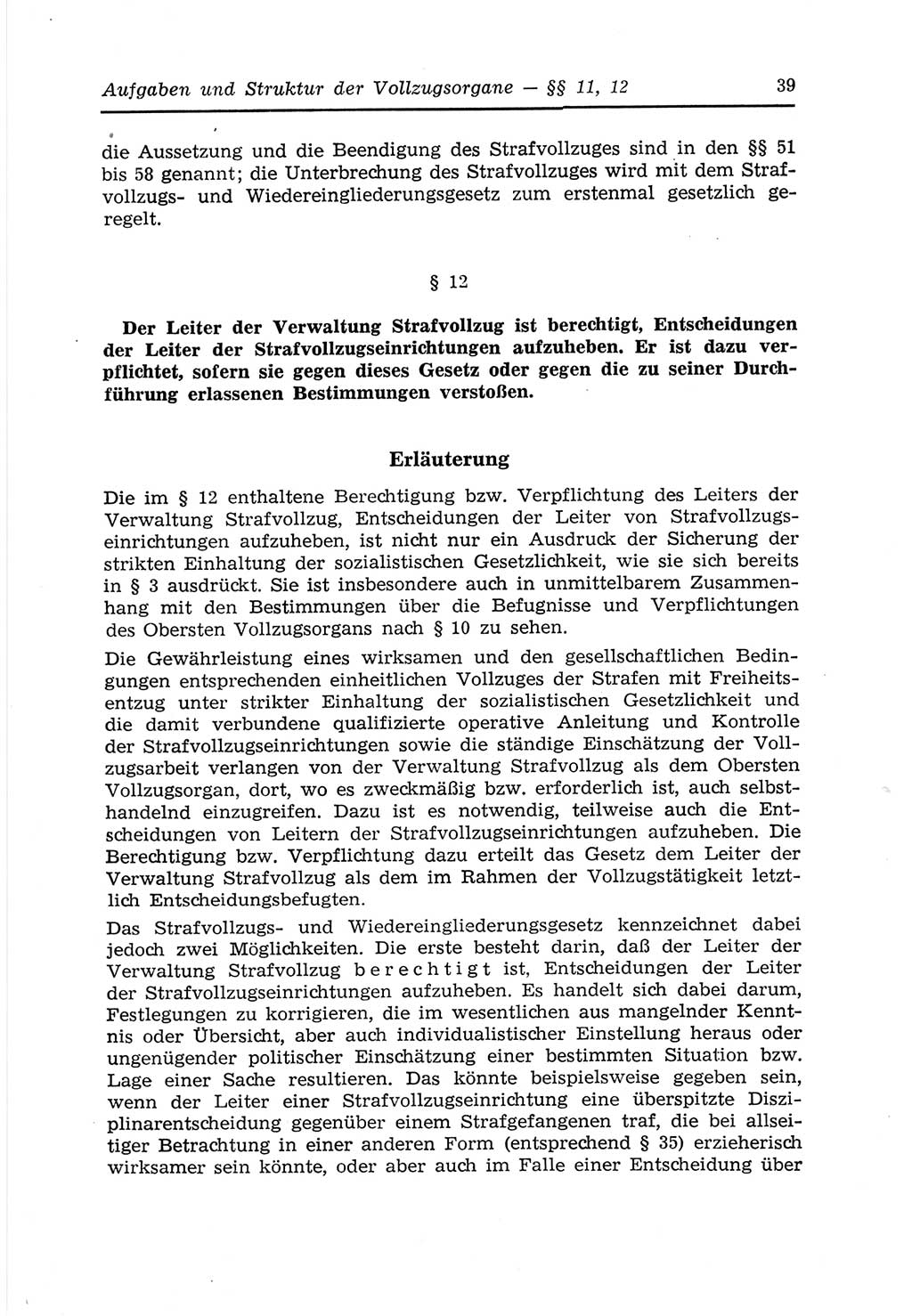 Strafvollzugs- und Wiedereingliederungsgesetz (SVWG) der Deutschen Demokratischen Republik (DDR) 1968, Seite 39 (SVWG DDR 1968, S. 39)