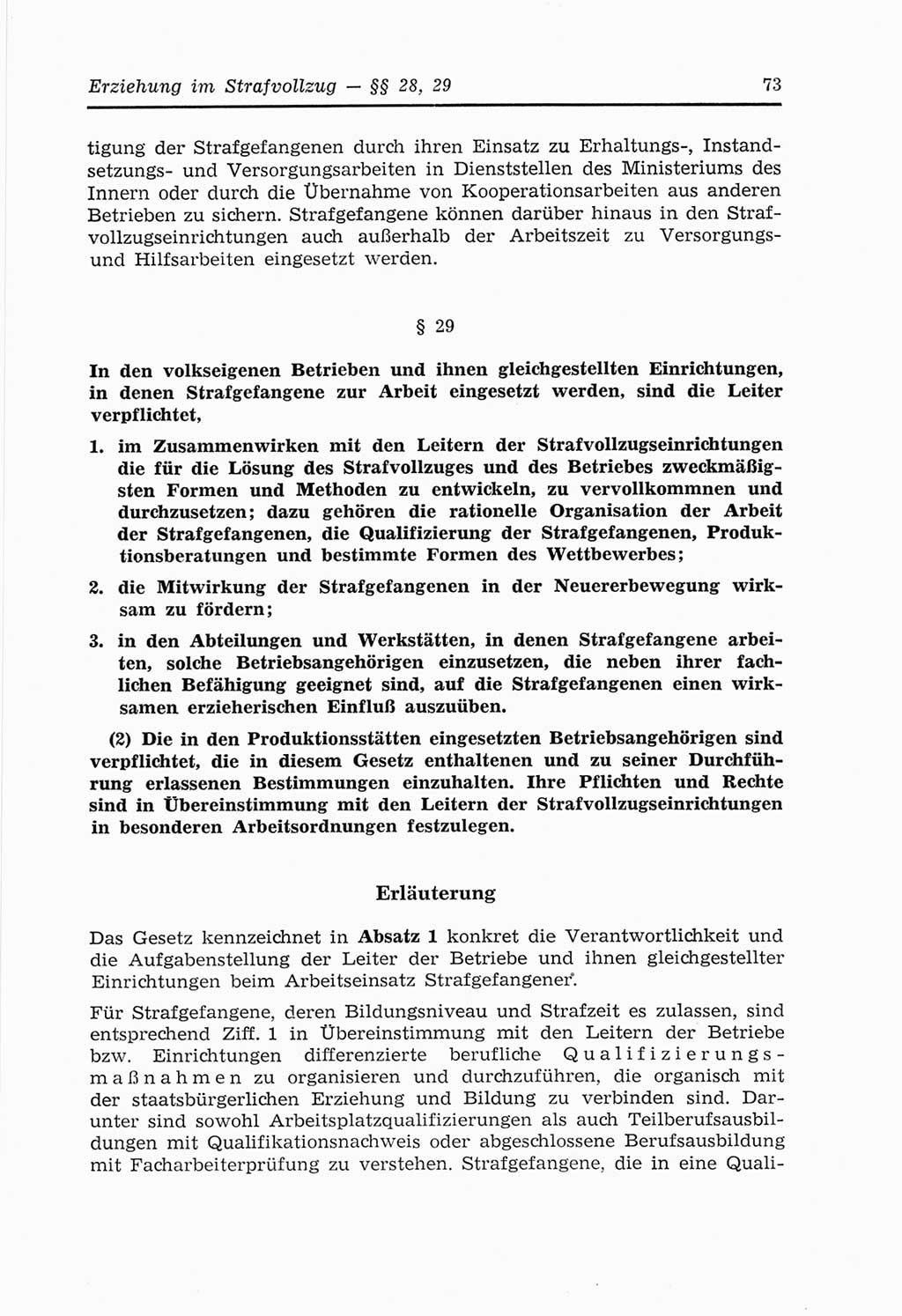 Strafvollzugs- und Wiedereingliederungsgesetz (SVWG) der Deutschen Demokratischen Republik (DDR) 1968, Seite 73 (SVWG DDR 1968, S. 73)