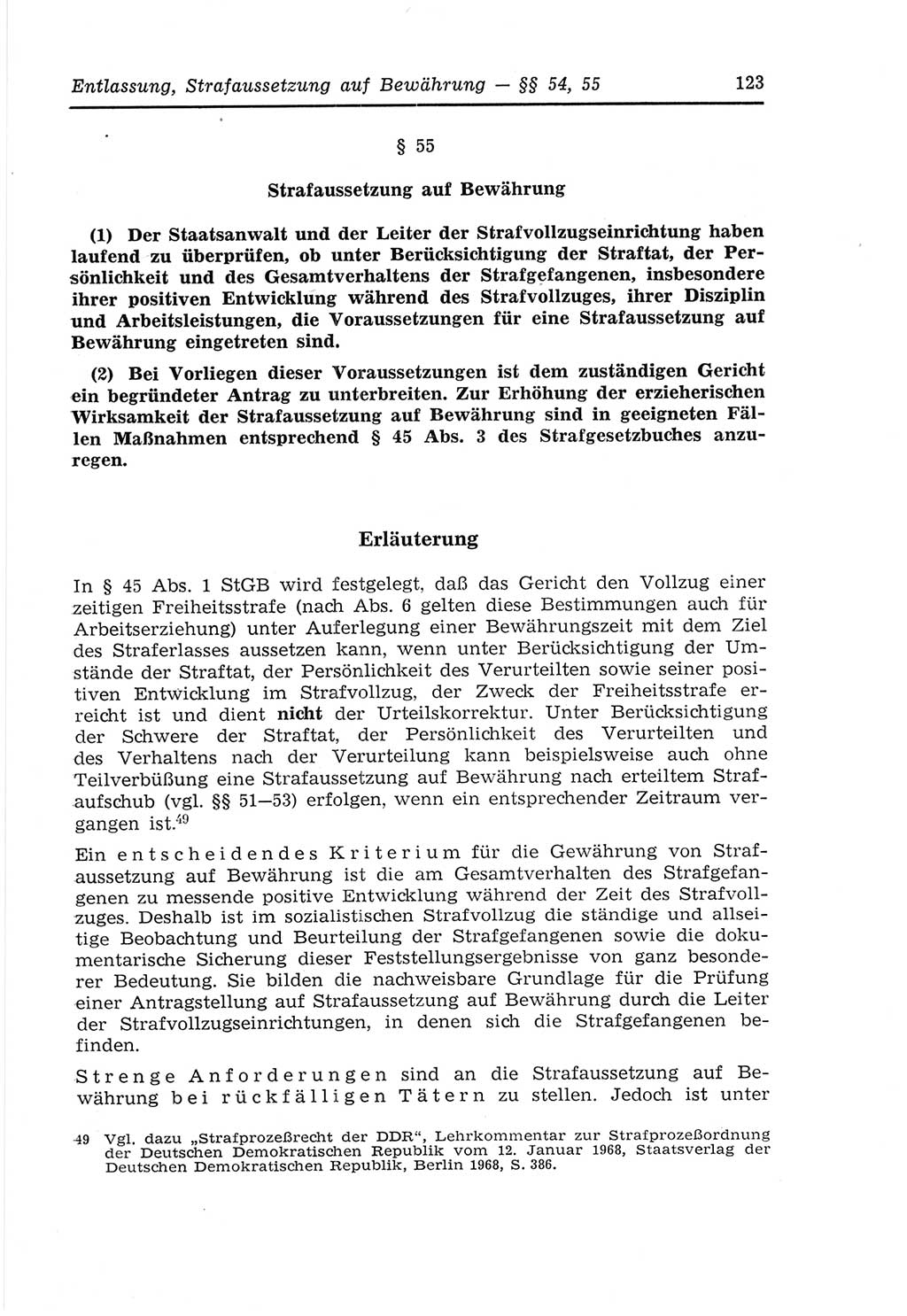 Strafvollzugs- und Wiedereingliederungsgesetz (SVWG) der Deutschen Demokratischen Republik (DDR) 1968, Seite 123 (SVWG DDR 1968, S. 123)