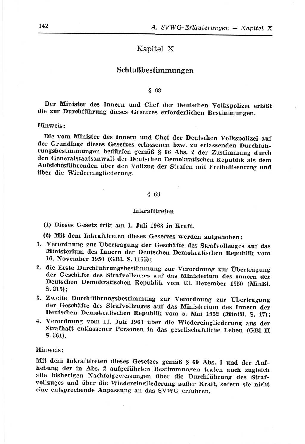 Strafvollzugs- und Wiedereingliederungsgesetz (SVWG) der Deutschen Demokratischen Republik (DDR) 1968, Seite 142 (SVWG DDR 1968, S. 142)