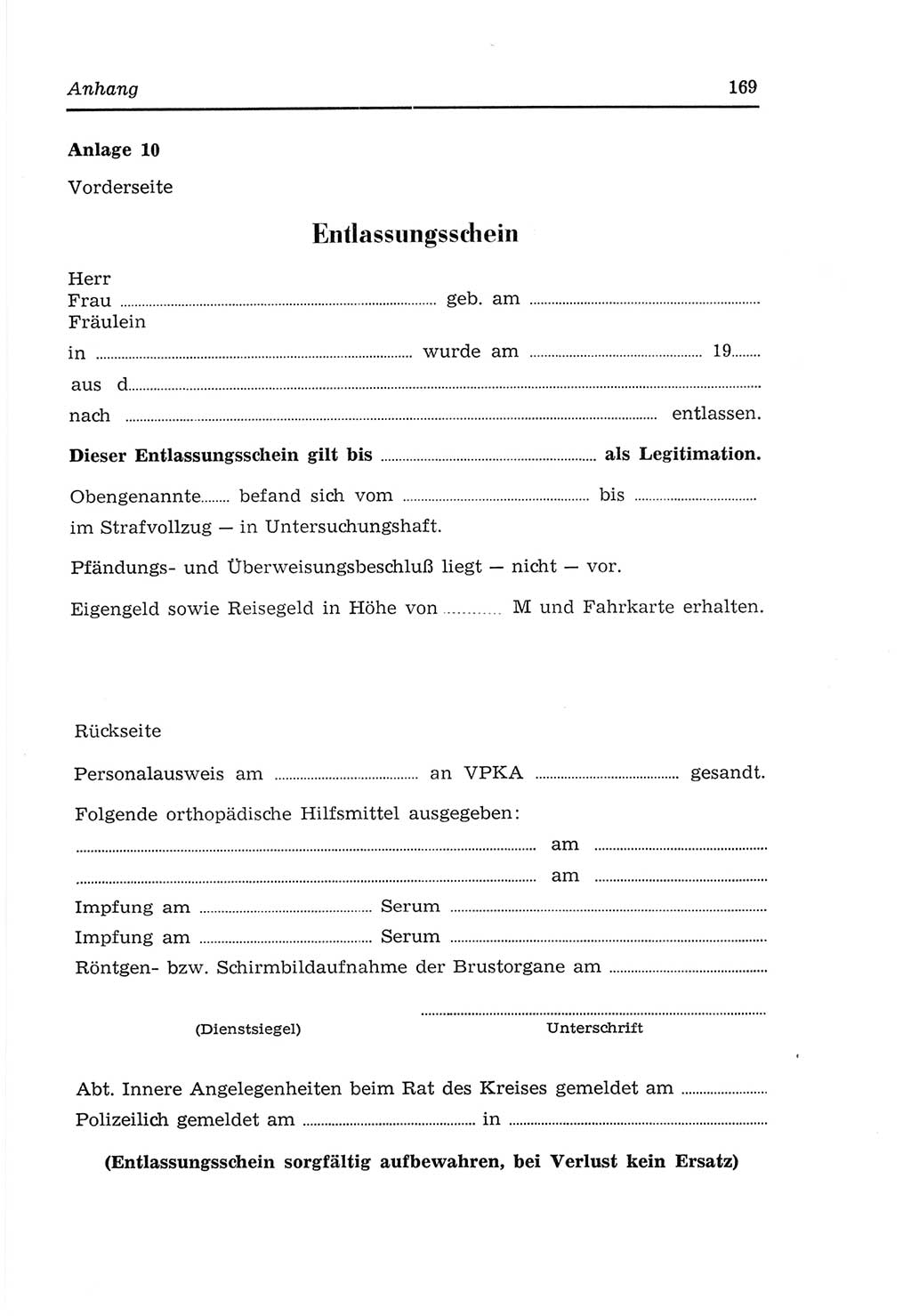 Strafvollzugs- und Wiedereingliederungsgesetz (SVWG) der Deutschen Demokratischen Republik (DDR) 1968, Seite 169 (SVWG DDR 1968, S. 169)