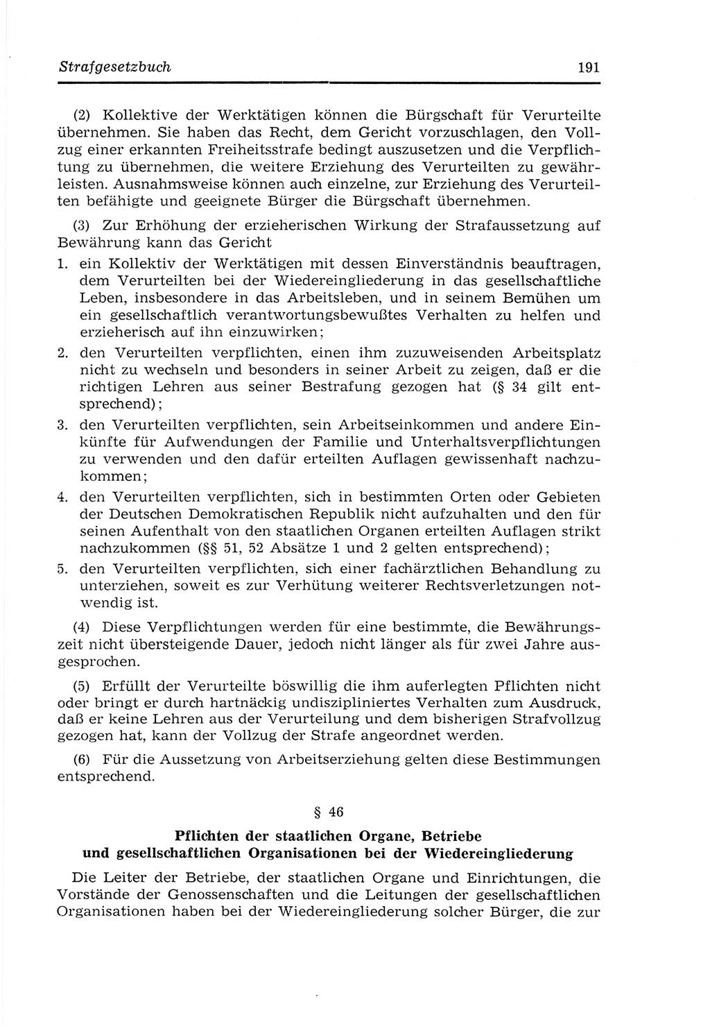 Strafvollzugs- und Wiedereingliederungsgesetz (SVWG) der Deutschen Demokratischen Republik (DDR) 1968, Seite 191 (SVWG DDR 1968, S. 191)