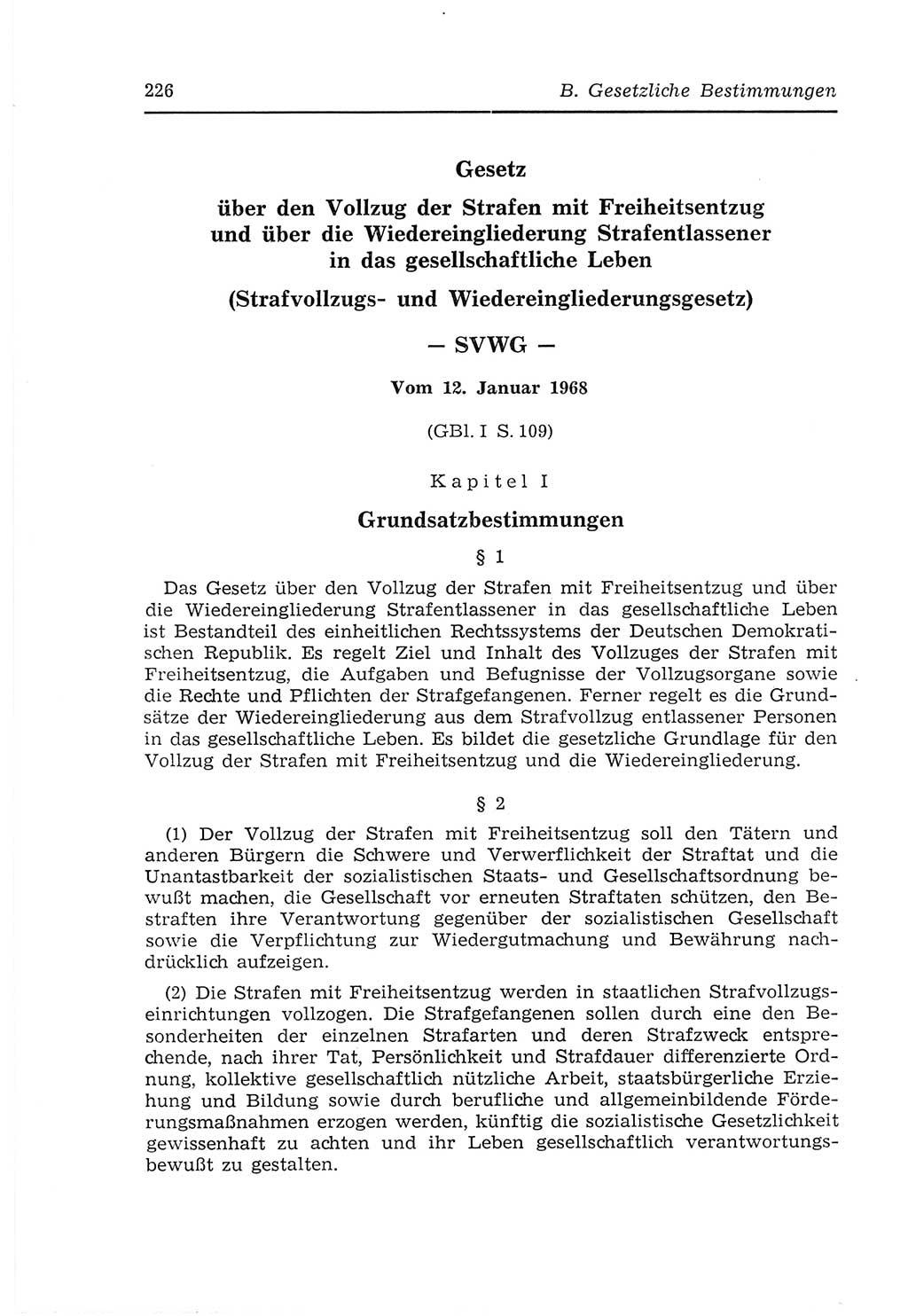 Strafvollzugs- und Wiedereingliederungsgesetz (SVWG) der Deutschen Demokratischen Republik (DDR) 1968, Seite 226 (SVWG DDR 1968, S. 226)