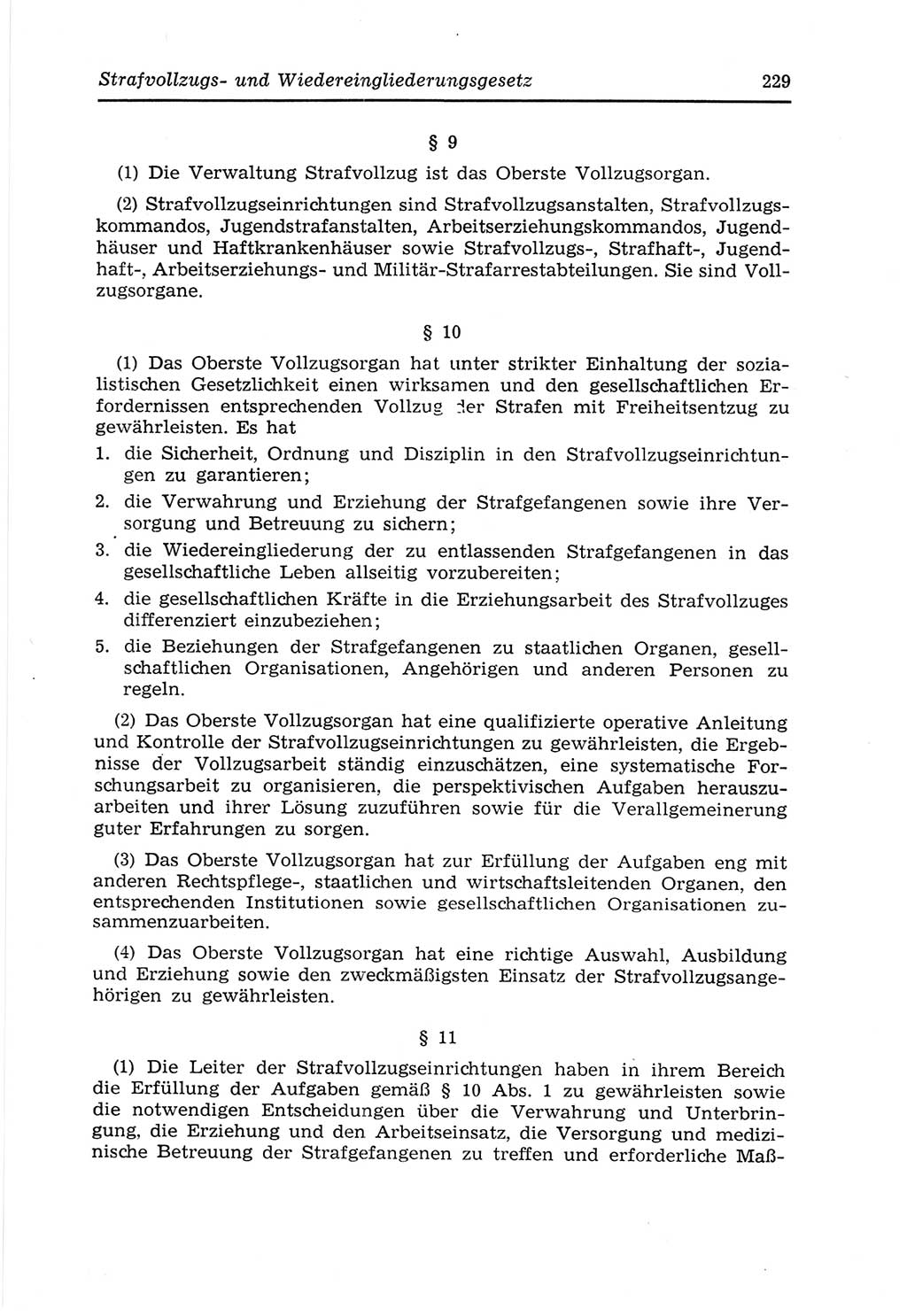 Strafvollzugs- und Wiedereingliederungsgesetz (SVWG) der Deutschen Demokratischen Republik (DDR) 1968, Seite 229 (SVWG DDR 1968, S. 229)