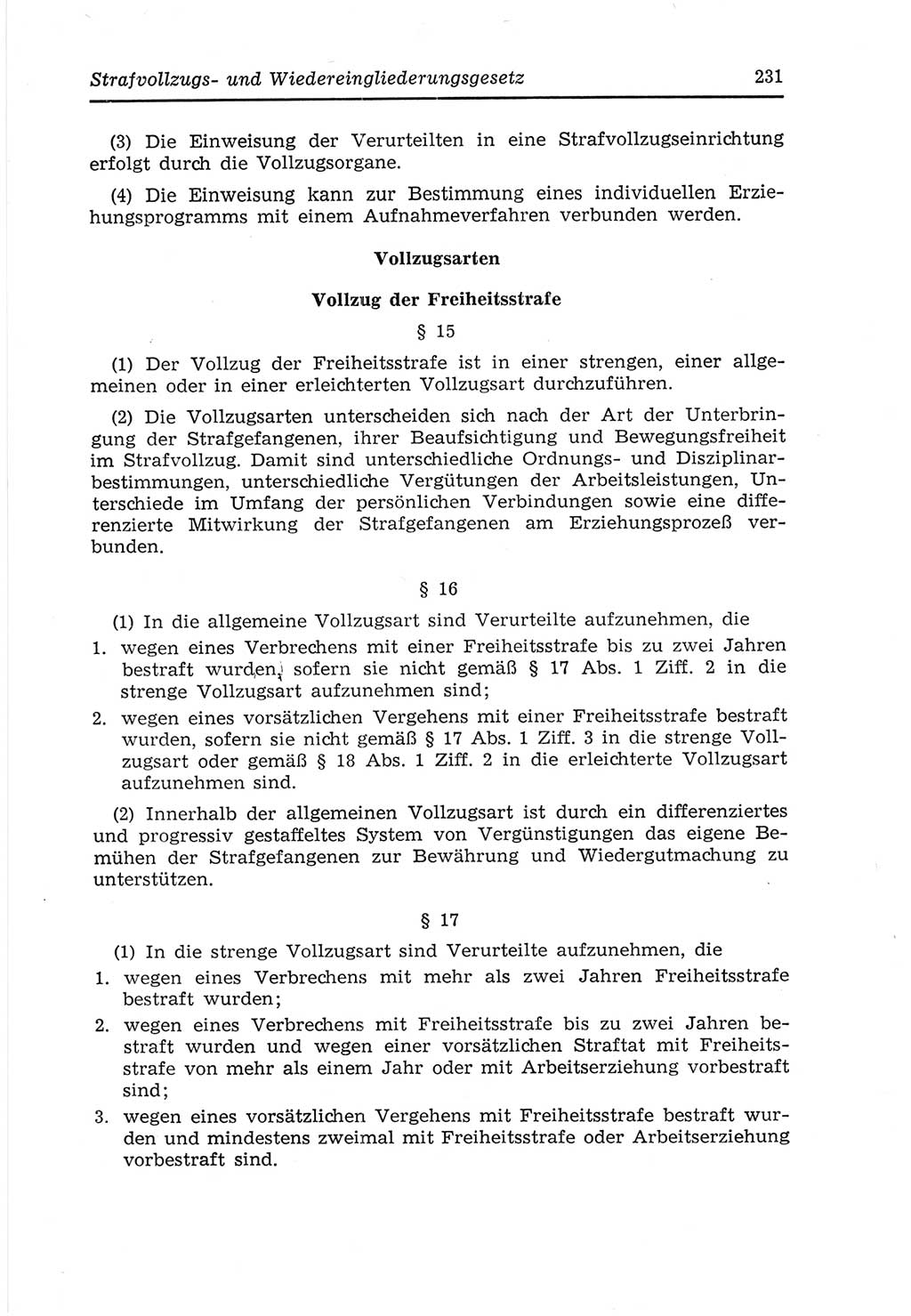 Strafvollzugs- und Wiedereingliederungsgesetz (SVWG) der Deutschen Demokratischen Republik (DDR) 1968, Seite 231 (SVWG DDR 1968, S. 231)