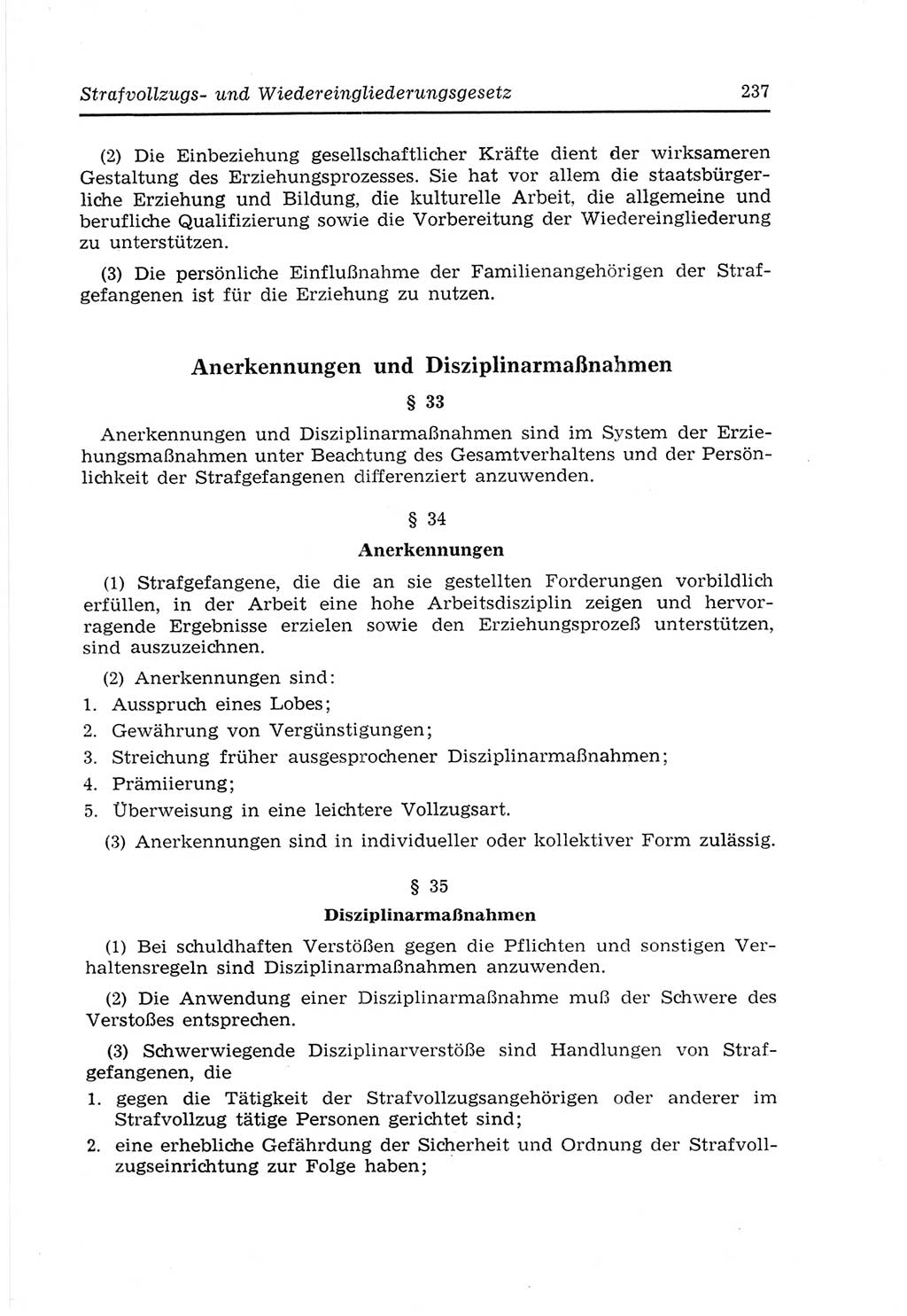 Strafvollzugs- und Wiedereingliederungsgesetz (SVWG) der Deutschen Demokratischen Republik (DDR) 1968, Seite 237 (SVWG DDR 1968, S. 237)