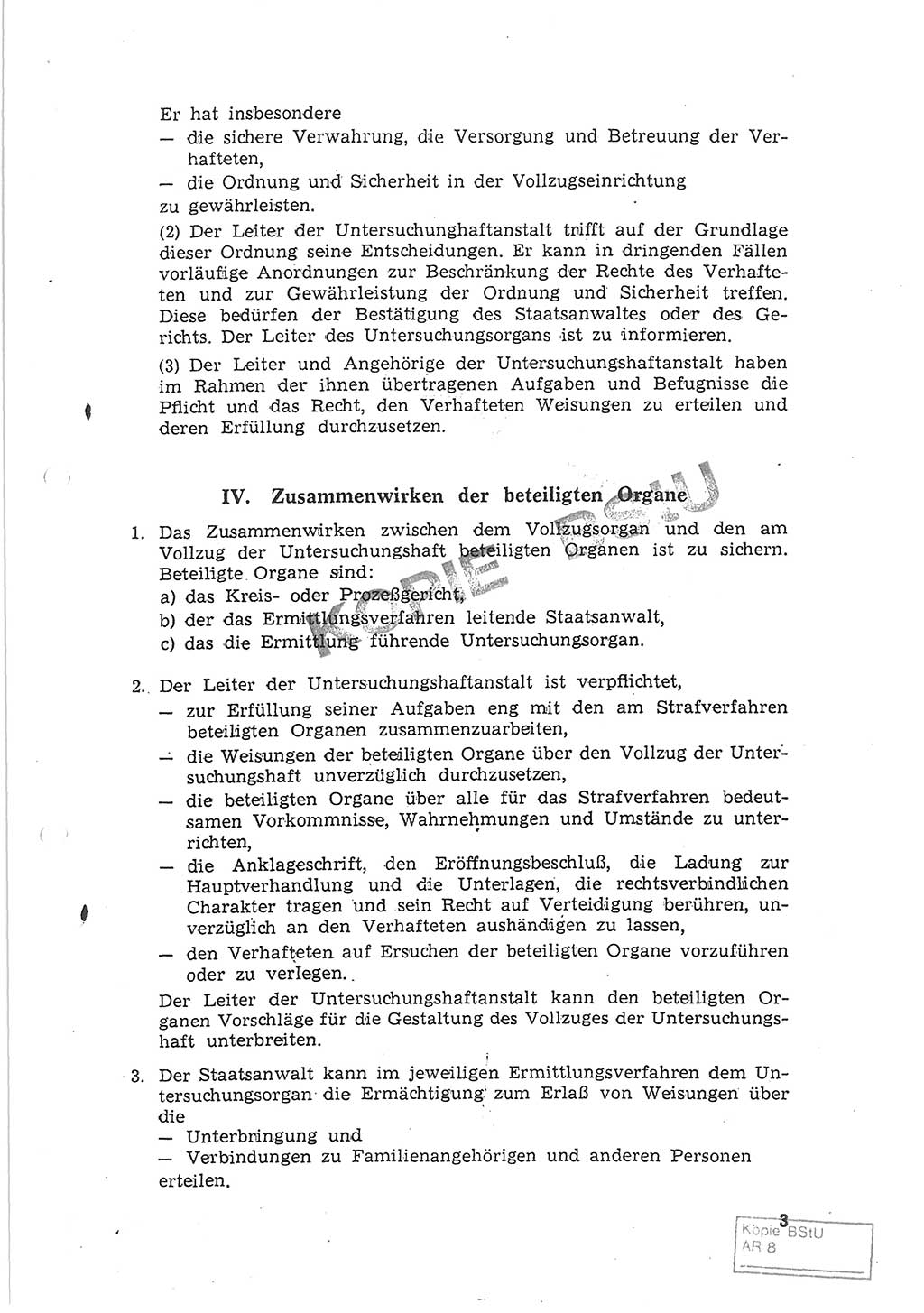 Gemeinsame Anweisung über die Durchführung der Untersuchungshaft (Untersuchungshaftvollzugsordnung) - UHVO - vom 8. November 1968 [Deutsche Demokratische Republik (DDR)], Der Generalstaatsanwalt der Deutschen Demokratischen Republik, Der Minister für Staatssicherheit, Der Minister des Innern und Chef der Deutschen Volkspolizei, 8.11.1968, Seite 3 (UHVO DDR /68 1968, S. 3)