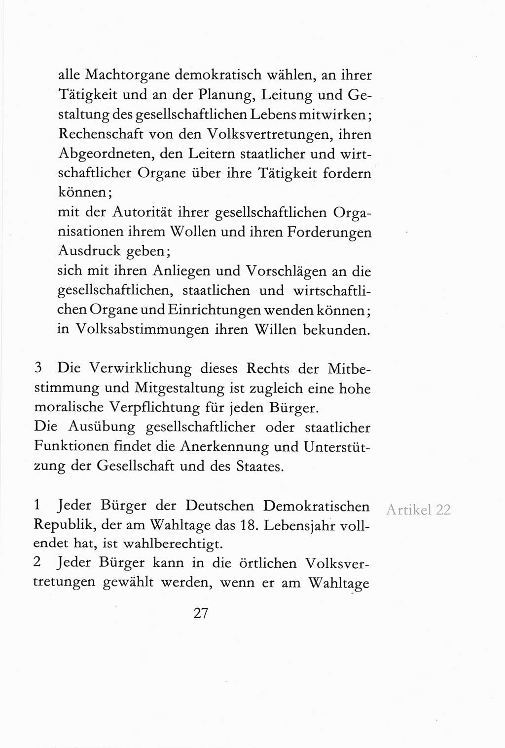 Verfassung der Deutschen Demokratischen Republik (DDR) vom 6. April 1968, Seite 27 (Verf. DDR 1968, S. 27)