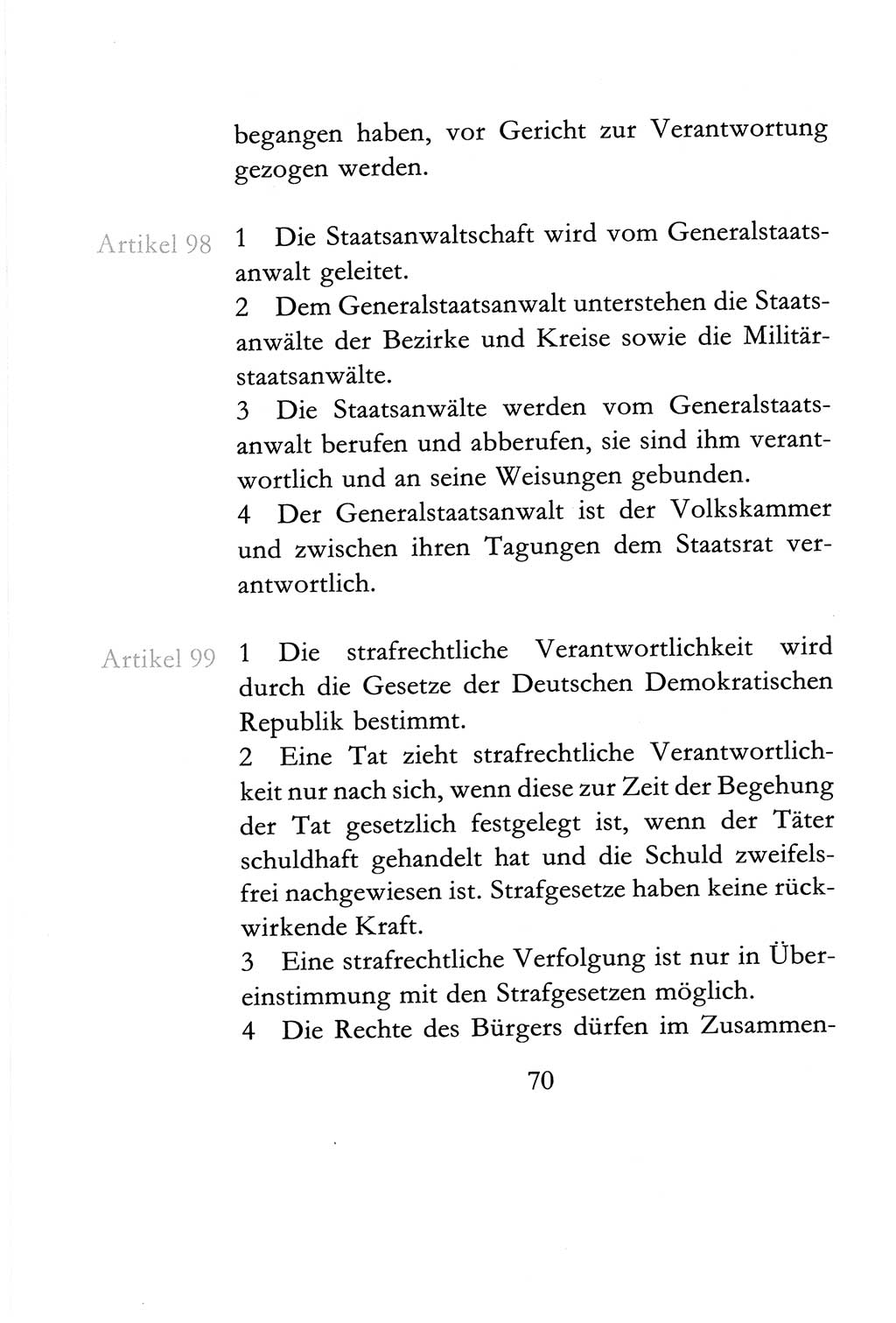 Verfassung der Deutschen Demokratischen Republik (DDR) vom 6. April 1968, Seite 70 (Verf. DDR 1968, S. 70)