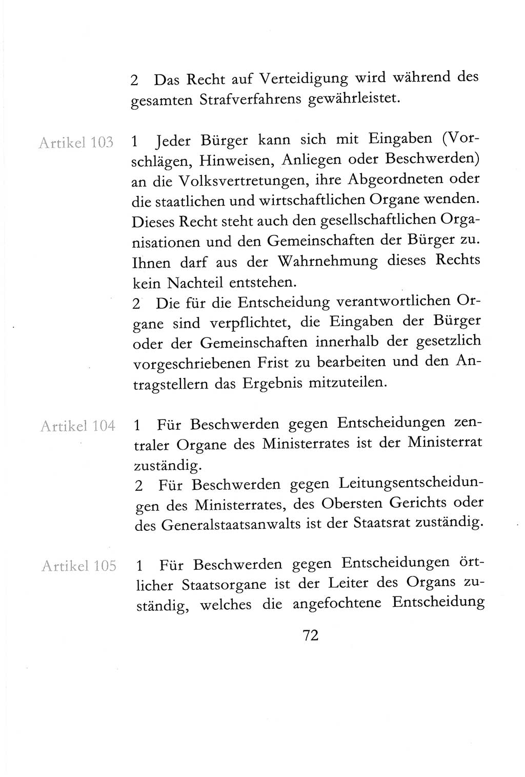 Verfassung der Deutschen Demokratischen Republik (DDR) vom 6. April 1968, Seite 72 (Verf. DDR 1968, S. 72)