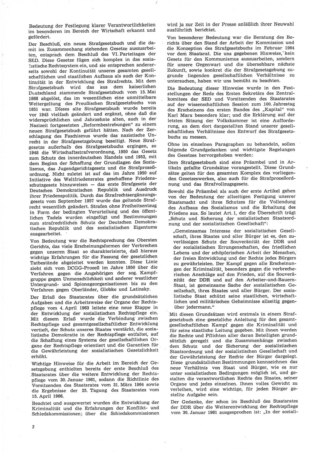 Neue Justiz (NJ), Zeitschrift für Recht und Rechtswissenschaft [Deutsche Demokratische Republik (DDR)], 22. Jahrgang 1968, Seite 2 (NJ DDR 1968, S. 2)