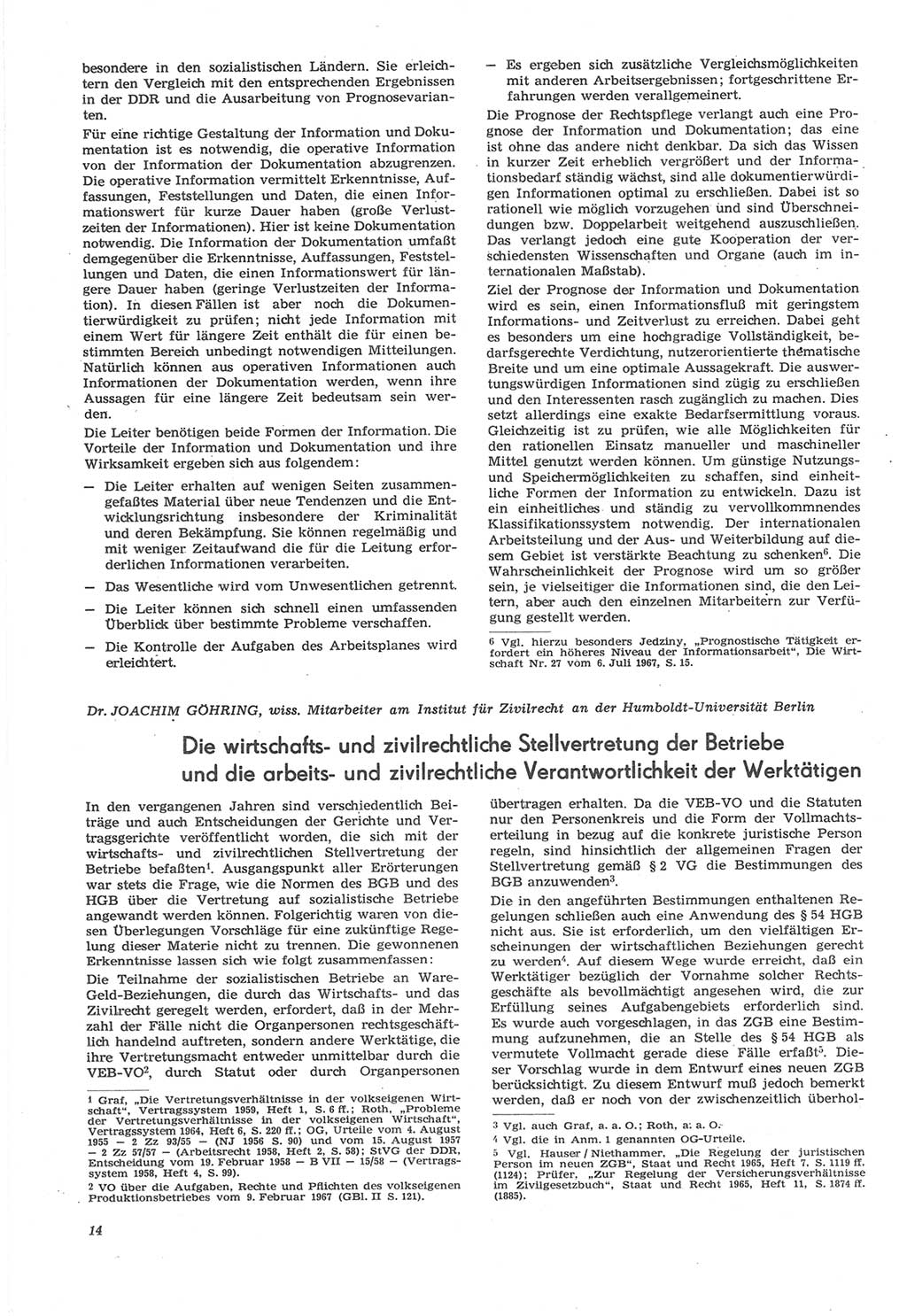 Neue Justiz (NJ), Zeitschrift für Recht und Rechtswissenschaft [Deutsche Demokratische Republik (DDR)], 22. Jahrgang 1968, Seite 14 (NJ DDR 1968, S. 14)