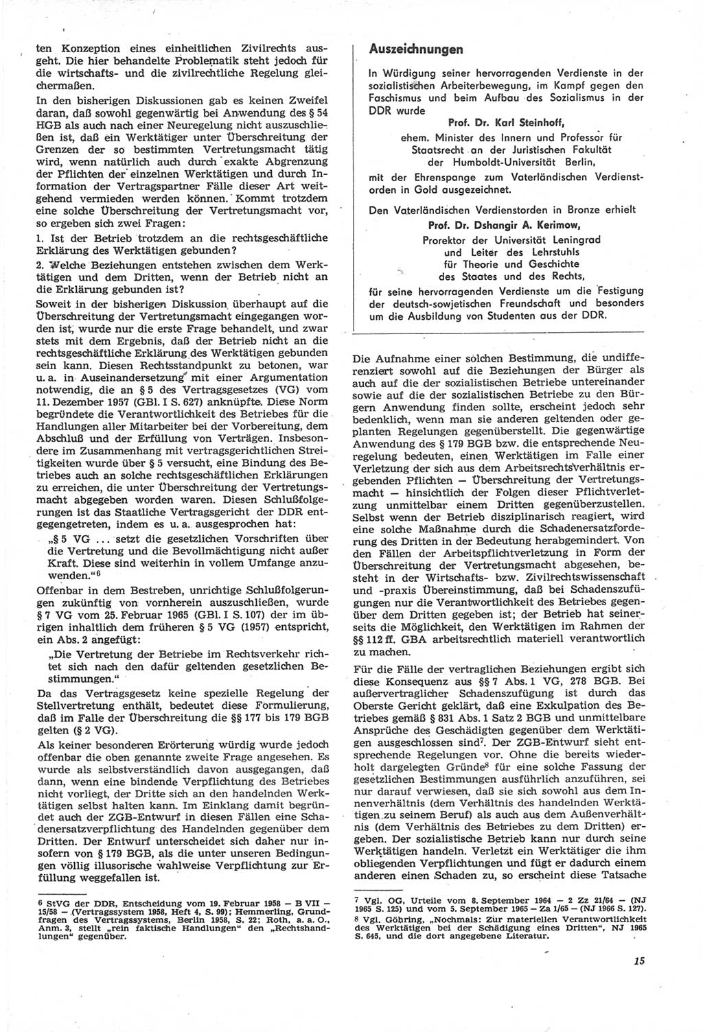 Neue Justiz (NJ), Zeitschrift für Recht und Rechtswissenschaft [Deutsche Demokratische Republik (DDR)], 22. Jahrgang 1968, Seite 15 (NJ DDR 1968, S. 15)