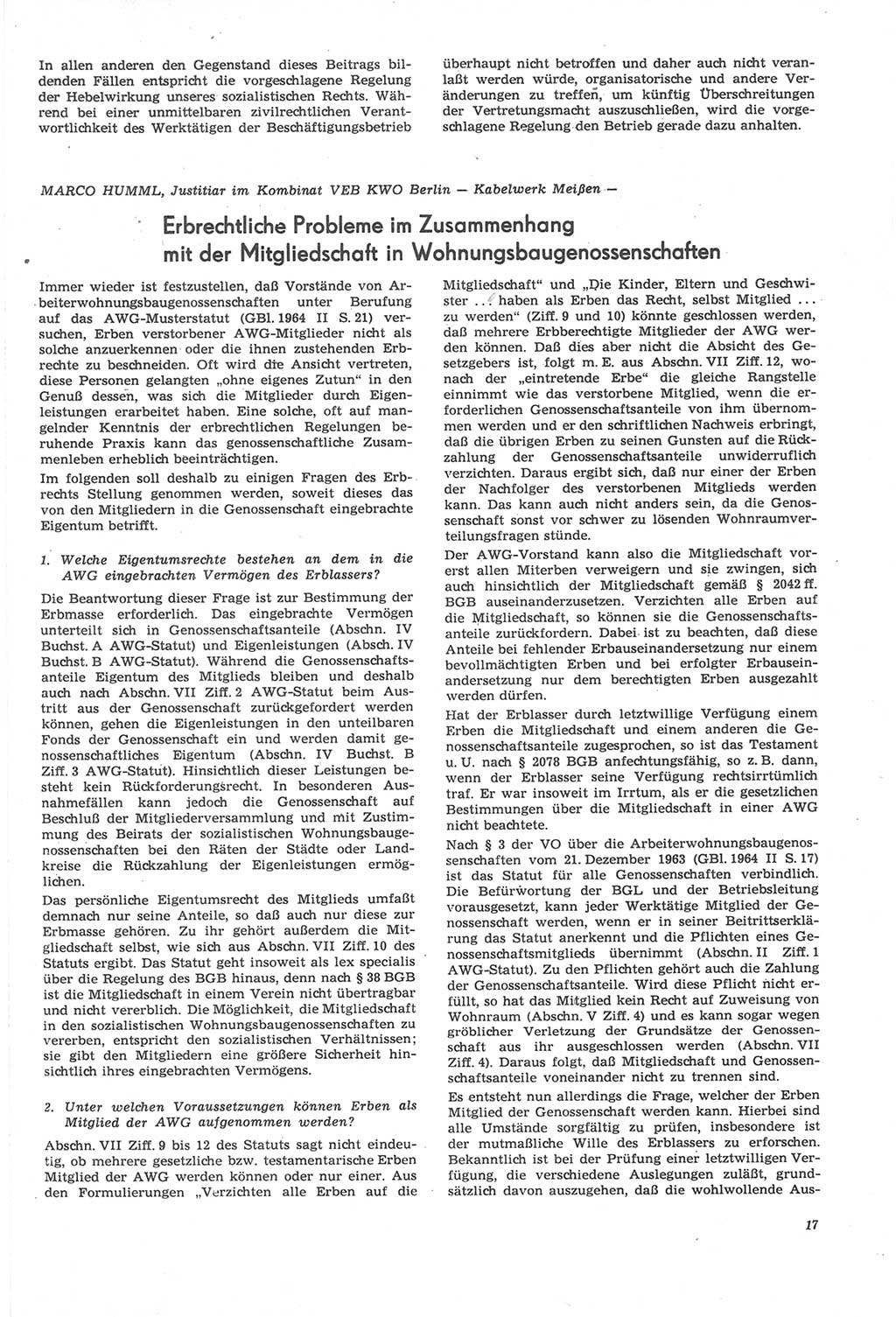 Neue Justiz (NJ), Zeitschrift für Recht und Rechtswissenschaft [Deutsche Demokratische Republik (DDR)], 22. Jahrgang 1968, Seite 17 (NJ DDR 1968, S. 17)