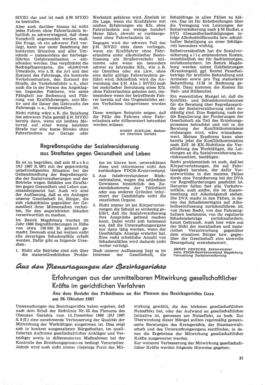 Neue Justiz (NJ), Zeitschrift für Recht und Rechtswissenschaft [Deutsche Demokratische Republik (DDR)], 22. Jahrgang 1968, Seite 21 (NJ DDR 1968, S. 21)