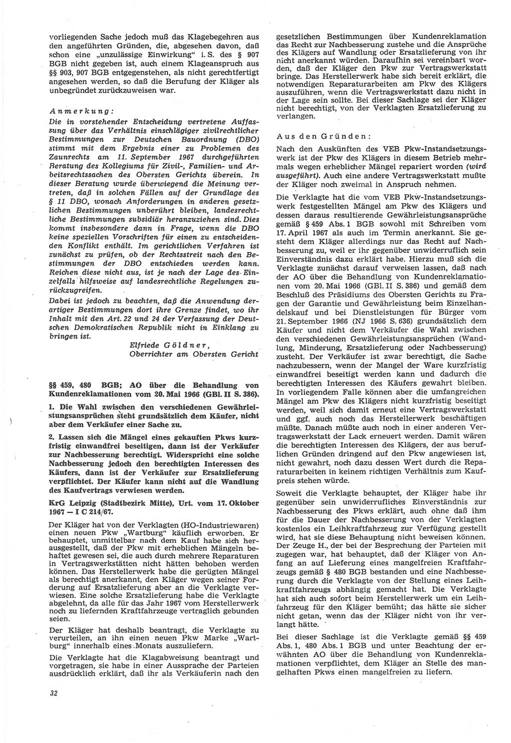Neue Justiz (NJ), Zeitschrift für Recht und Rechtswissenschaft [Deutsche Demokratische Republik (DDR)], 22. Jahrgang 1968, Seite 32 (NJ DDR 1968, S. 32)