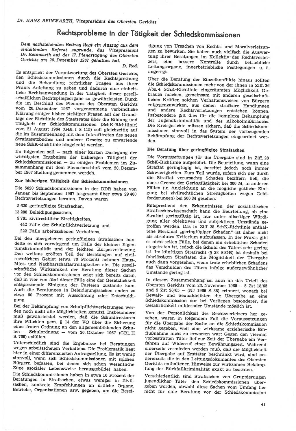 Neue Justiz (NJ), Zeitschrift für Recht und Rechtswissenschaft [Deutsche Demokratische Republik (DDR)], 22. Jahrgang 1968, Seite 41 (NJ DDR 1968, S. 41)