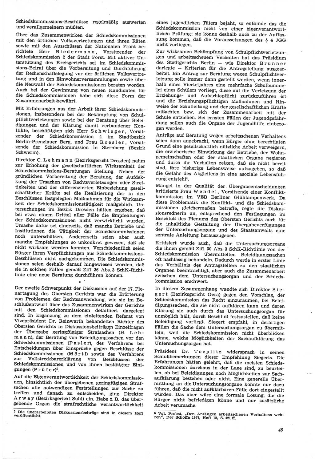 Neue Justiz (NJ), Zeitschrift für Recht und Rechtswissenschaft [Deutsche Demokratische Republik (DDR)], 22. Jahrgang 1968, Seite 45 (NJ DDR 1968, S. 45)