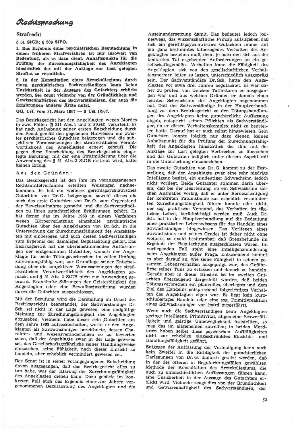 Neue Justiz (NJ), Zeitschrift für Recht und Rechtswissenschaft [Deutsche Demokratische Republik (DDR)], 22. Jahrgang 1968, Seite 53 (NJ DDR 1968, S. 53)