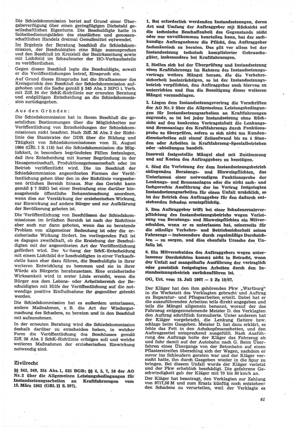 Neue Justiz (NJ), Zeitschrift für Recht und Rechtswissenschaft [Deutsche Demokratische Republik (DDR)], 22. Jahrgang 1968, Seite 61 (NJ DDR 1968, S. 61)