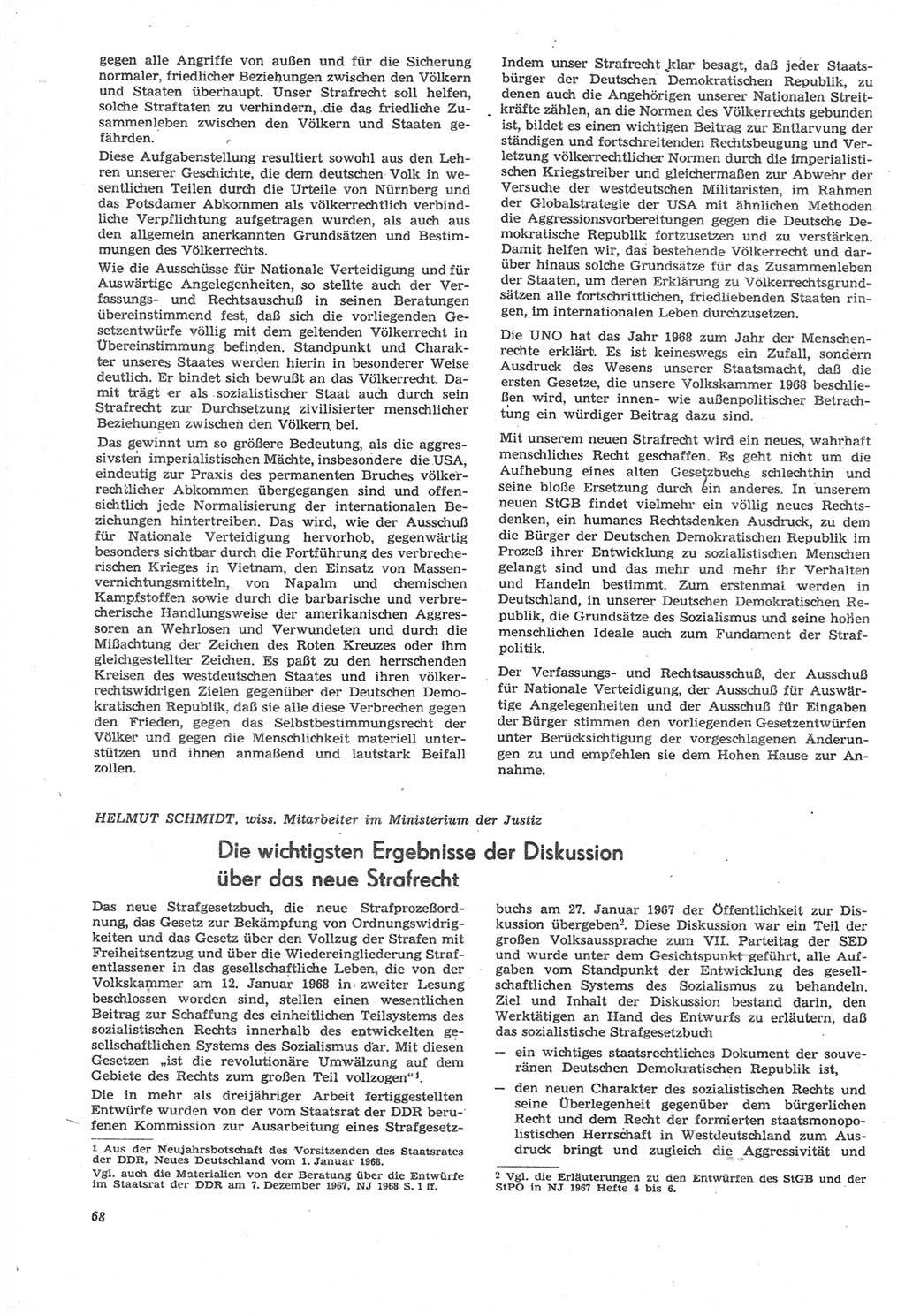 Neue Justiz (NJ), Zeitschrift für Recht und Rechtswissenschaft [Deutsche Demokratische Republik (DDR)], 22. Jahrgang 1968, Seite 68 (NJ DDR 1968, S. 68)