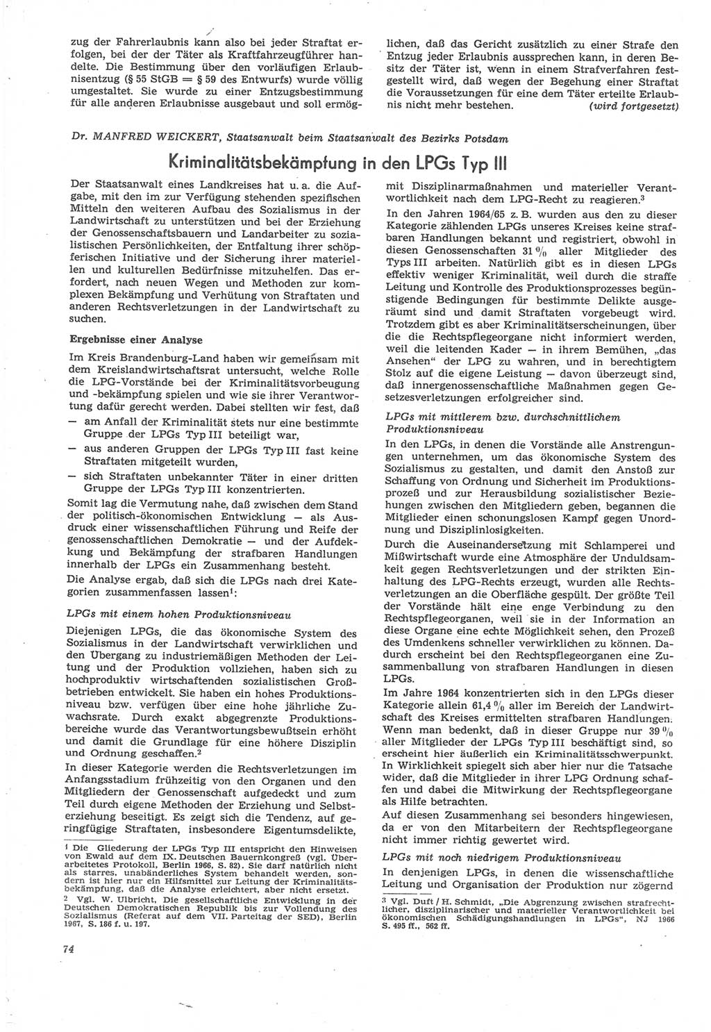 Neue Justiz (NJ), Zeitschrift für Recht und Rechtswissenschaft [Deutsche Demokratische Republik (DDR)], 22. Jahrgang 1968, Seite 74 (NJ DDR 1968, S. 74)