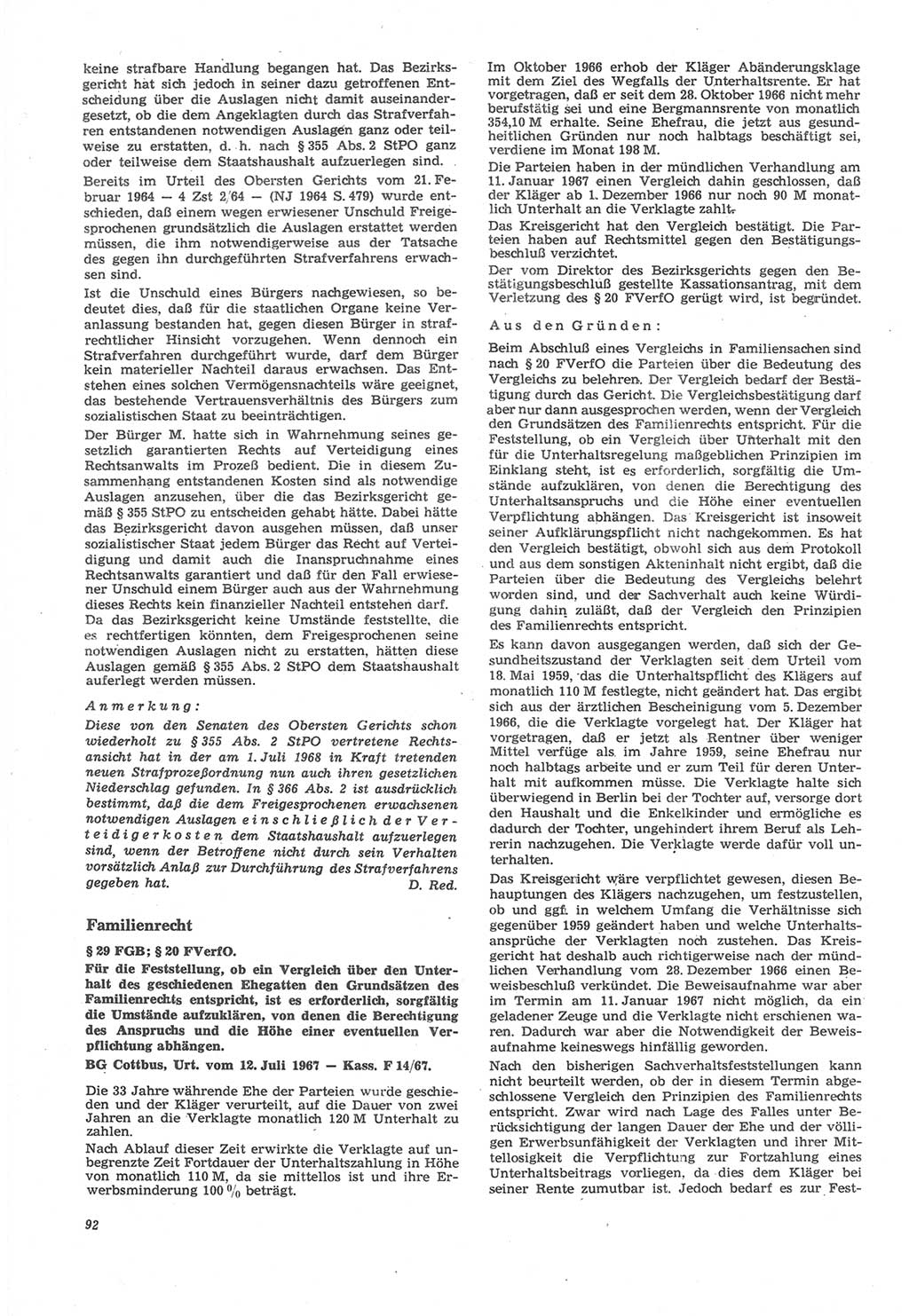 Neue Justiz (NJ), Zeitschrift für Recht und Rechtswissenschaft [Deutsche Demokratische Republik (DDR)], 22. Jahrgang 1968, Seite 92 (NJ DDR 1968, S. 92)