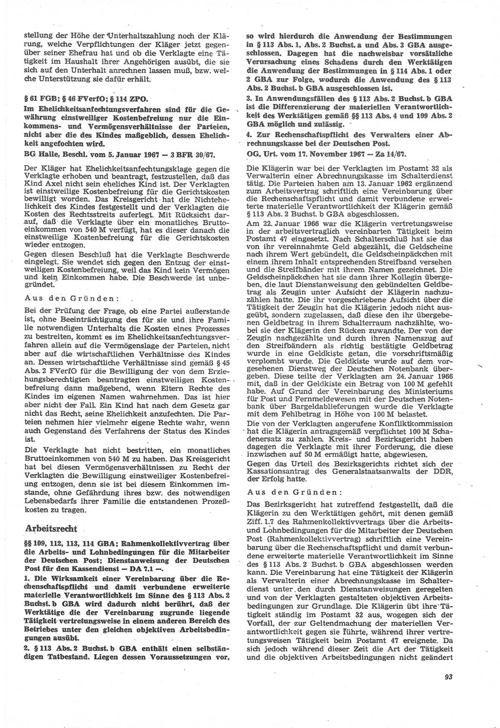 Neue Justiz (NJ), Zeitschrift für Recht und Rechtswissenschaft [Deutsche Demokratische Republik (DDR)], 22. Jahrgang 1968, Seite 93 (NJ DDR 1968, S. 93)