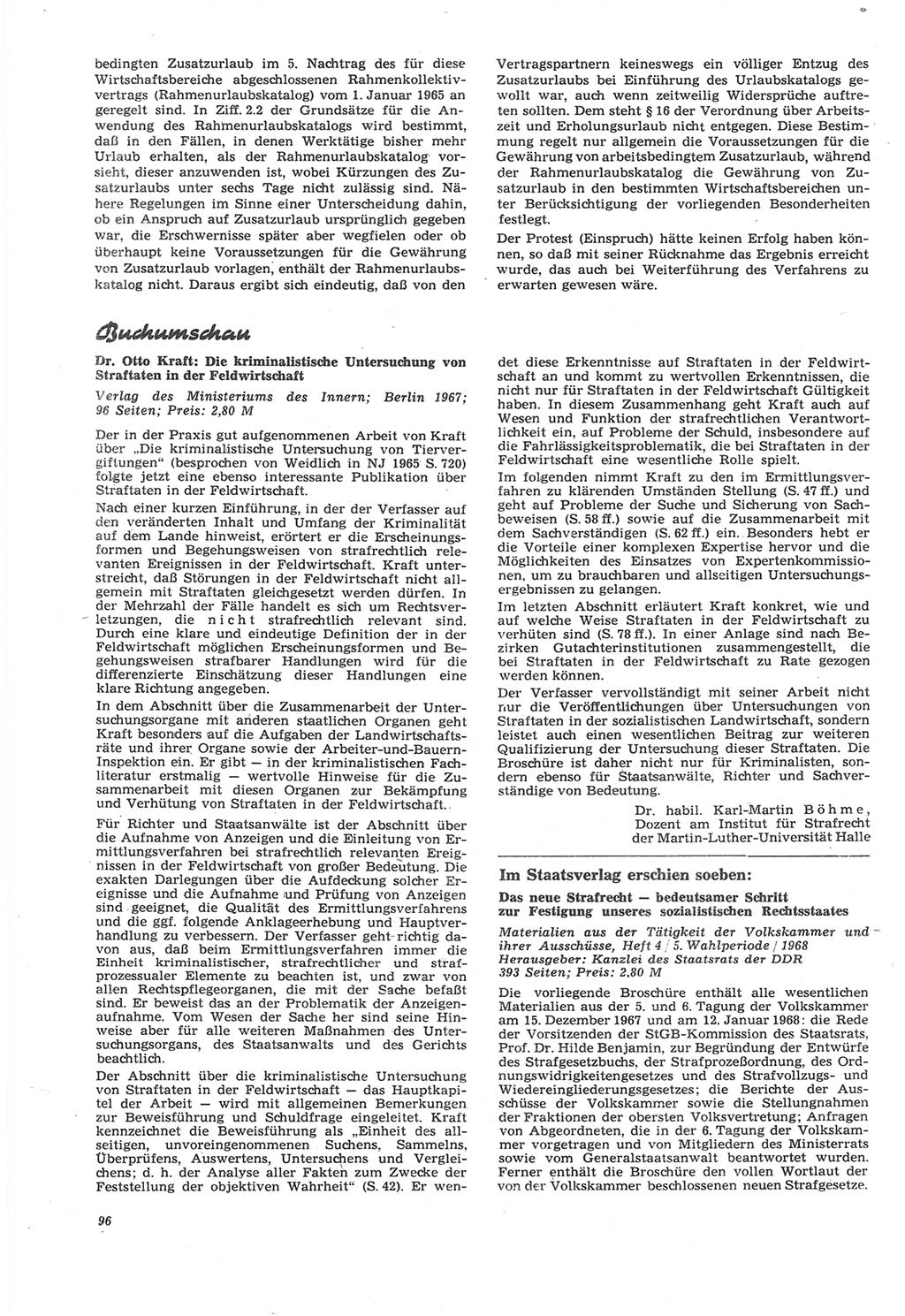 Neue Justiz (NJ), Zeitschrift für Recht und Rechtswissenschaft [Deutsche Demokratische Republik (DDR)], 22. Jahrgang 1968, Seite 96 (NJ DDR 1968, S. 96)