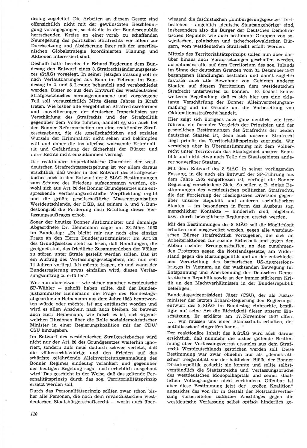 Neue Justiz (NJ), Zeitschrift für Recht und Rechtswissenschaft [Deutsche Demokratische Republik (DDR)], 22. Jahrgang 1968, Seite 110 (NJ DDR 1968, S. 110)