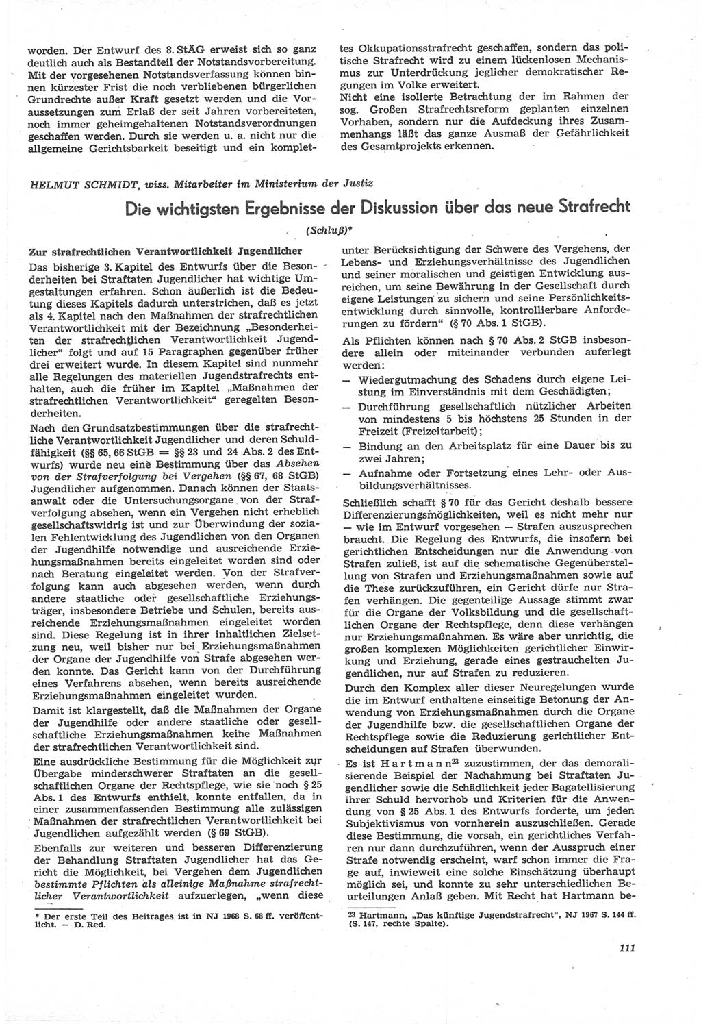 Neue Justiz (NJ), Zeitschrift für Recht und Rechtswissenschaft [Deutsche Demokratische Republik (DDR)], 22. Jahrgang 1968, Seite 111 (NJ DDR 1968, S. 111)