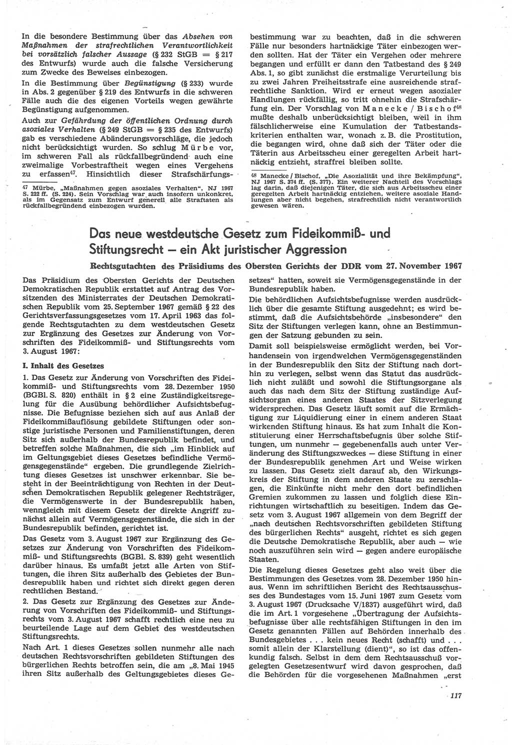 Neue Justiz (NJ), Zeitschrift für Recht und Rechtswissenschaft [Deutsche Demokratische Republik (DDR)], 22. Jahrgang 1968, Seite 117 (NJ DDR 1968, S. 117)