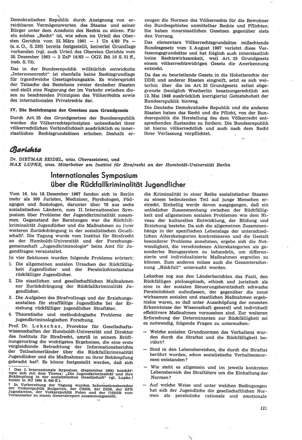 Neue Justiz (NJ), Zeitschrift für Recht und Rechtswissenschaft [Deutsche Demokratische Republik (DDR)], 22. Jahrgang 1968, Seite 121 (NJ DDR 1968, S. 121)