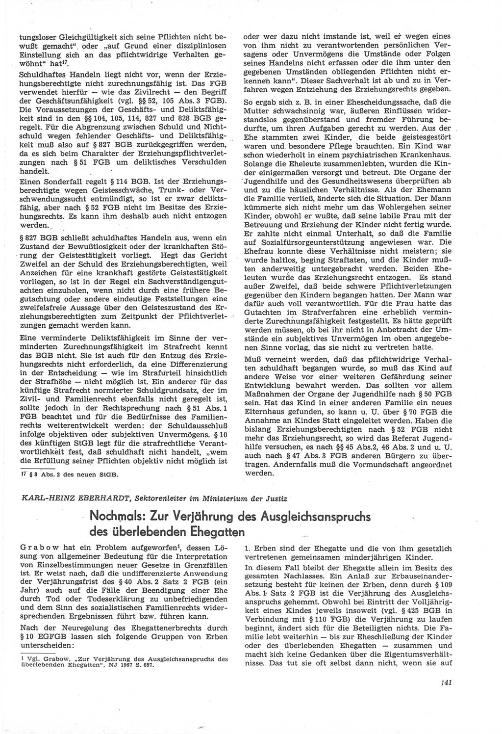 Neue Justiz (NJ), Zeitschrift für Recht und Rechtswissenschaft [Deutsche Demokratische Republik (DDR)], 22. Jahrgang 1968, Seite 141 (NJ DDR 1968, S. 141)