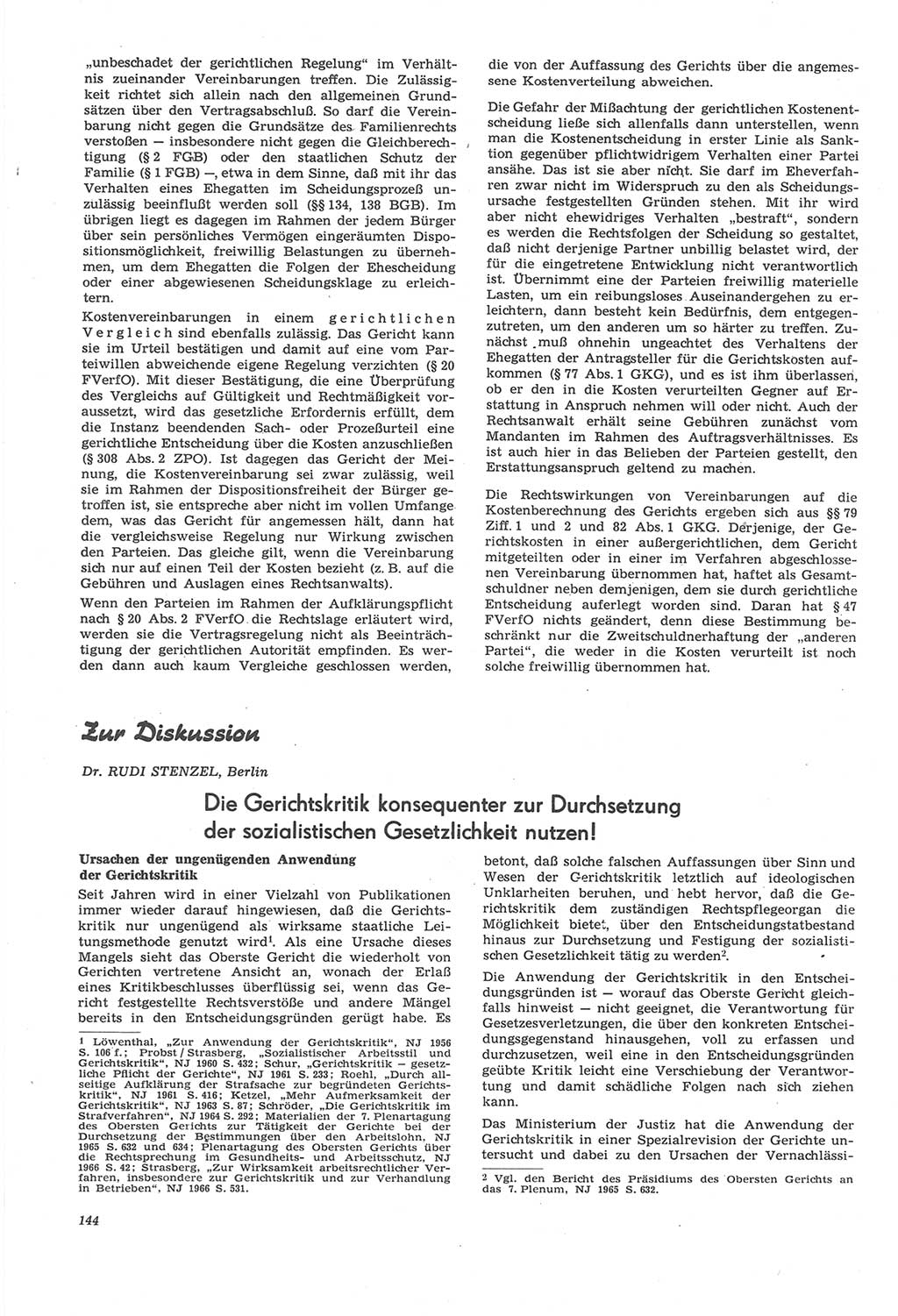 Neue Justiz (NJ), Zeitschrift für Recht und Rechtswissenschaft [Deutsche Demokratische Republik (DDR)], 22. Jahrgang 1968, Seite 144 (NJ DDR 1968, S. 144)