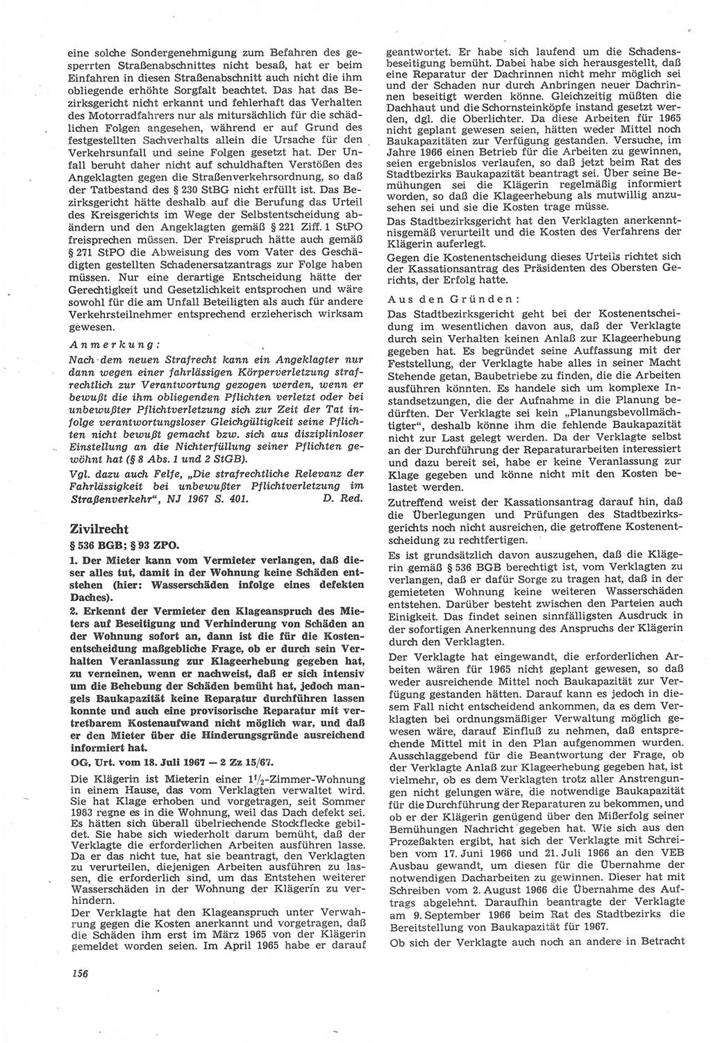 Neue Justiz (NJ), Zeitschrift für Recht und Rechtswissenschaft [Deutsche Demokratische Republik (DDR)], 22. Jahrgang 1968, Seite 156 (NJ DDR 1968, S. 156)