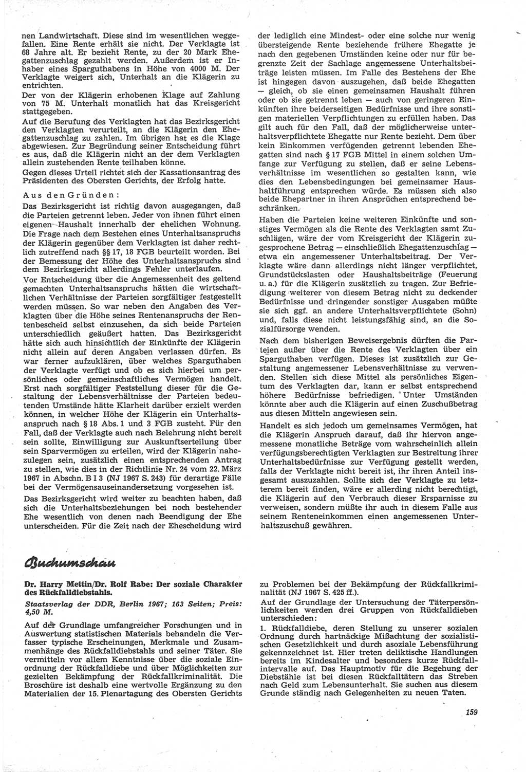 Neue Justiz (NJ), Zeitschrift für Recht und Rechtswissenschaft [Deutsche Demokratische Republik (DDR)], 22. Jahrgang 1968, Seite 159 (NJ DDR 1968, S. 159)